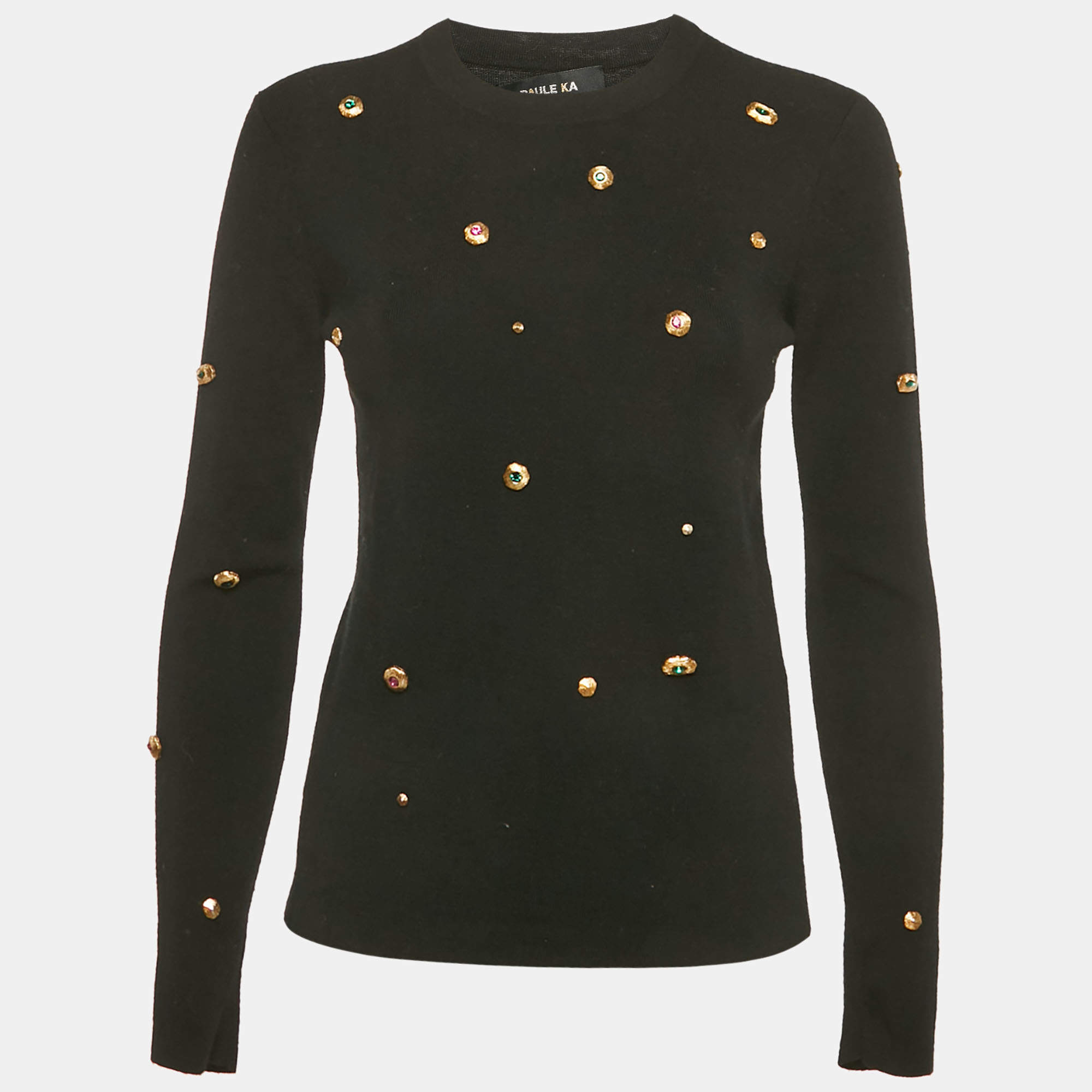 Pre Owned Paule Ka Black Wool Knit Embellished Sweater M