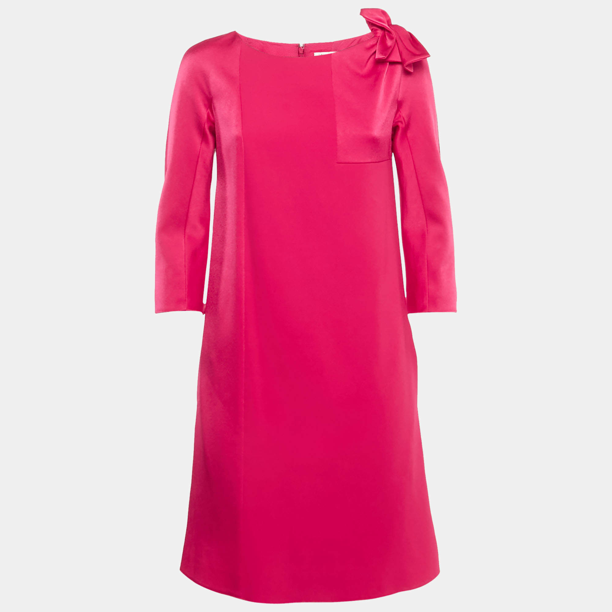 Pre Owned Paule Ka Pink Crepe Bow Detail Mini Shift Dress S