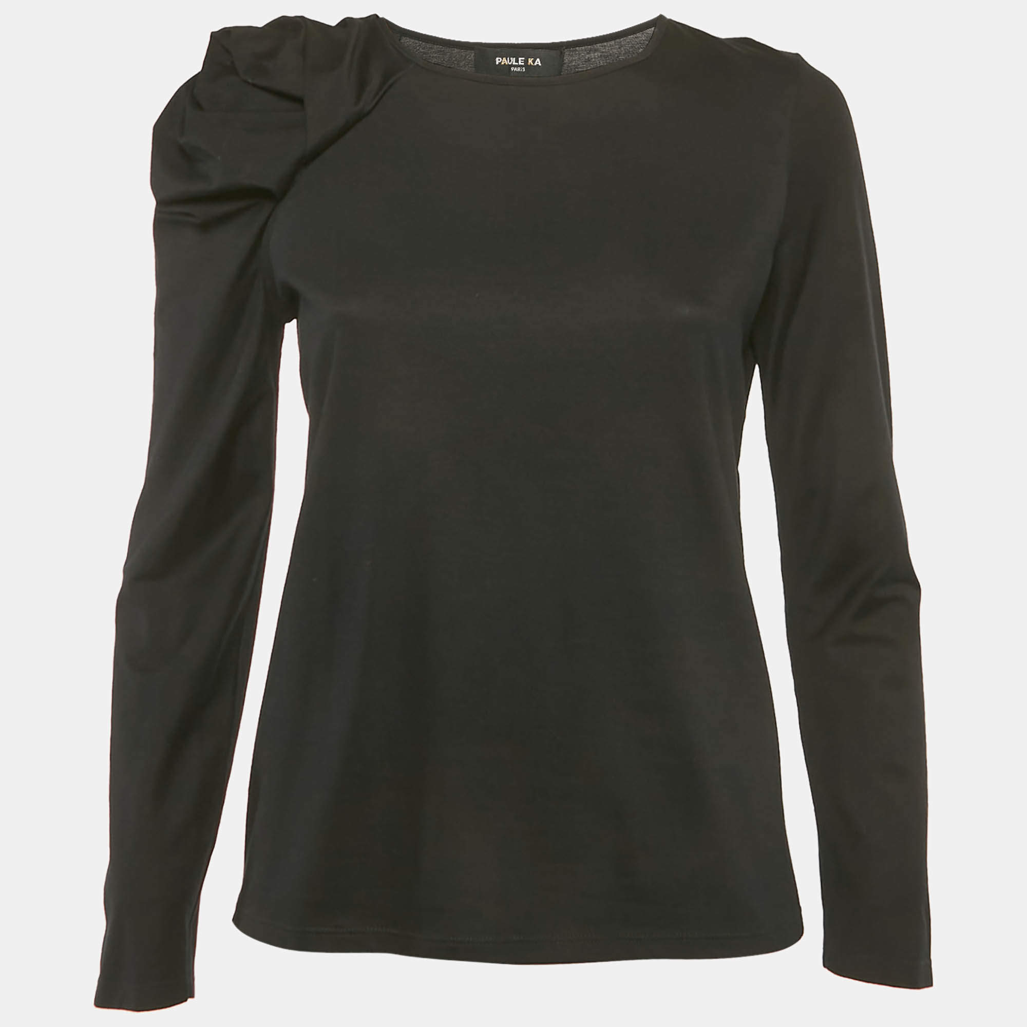 Pre Owned Paule Ka Black Cotton Ruched Sleeve Top L