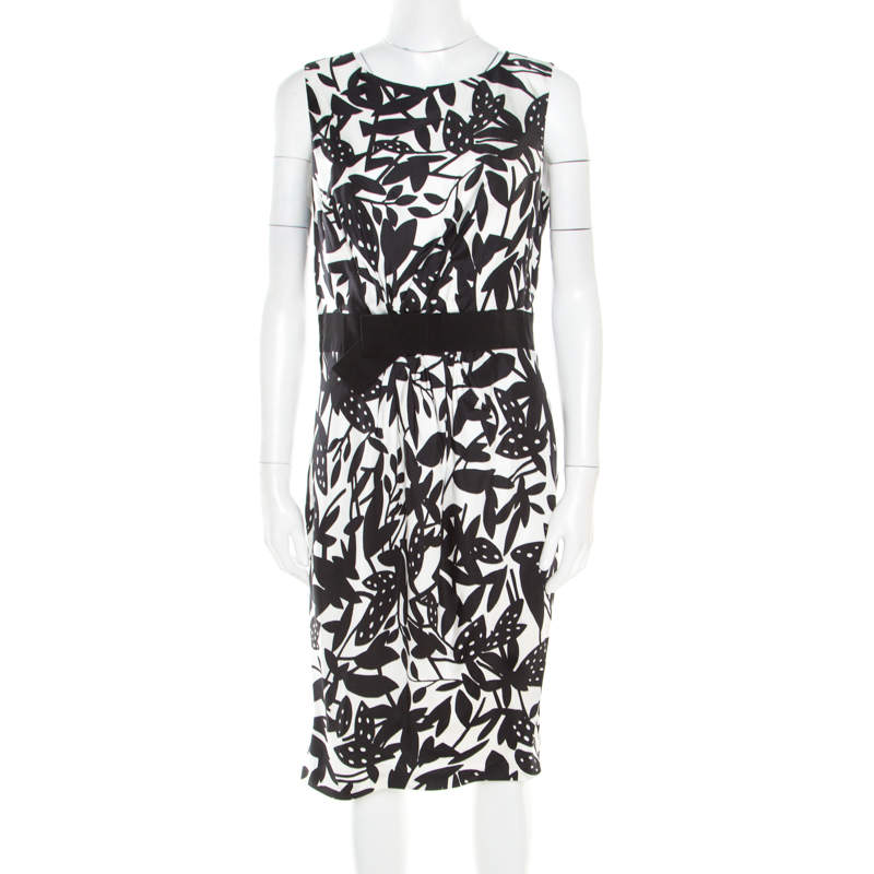 Paule Ka Monochrome Printed Silk Bow Detail Sleeveless Dress M