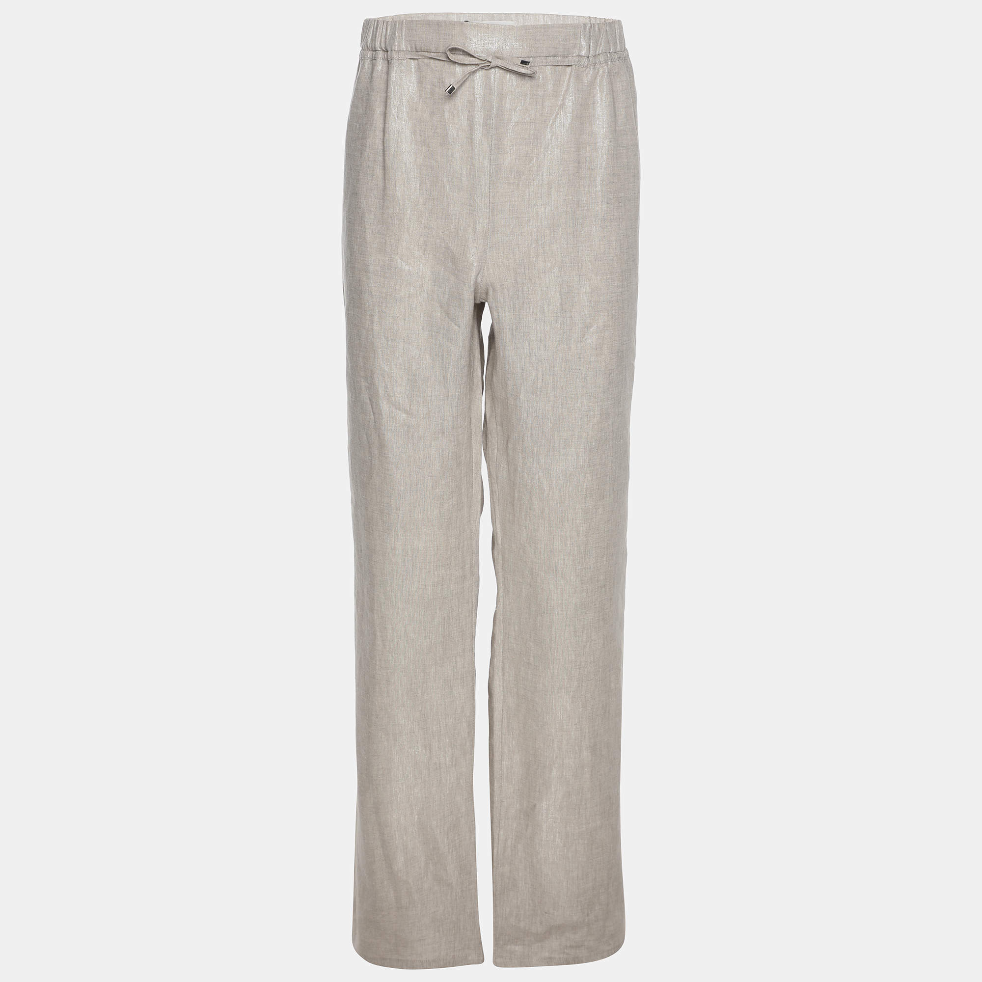 Pre Owned Persona Metallic Beige Linen Wide Leg Trousers XL