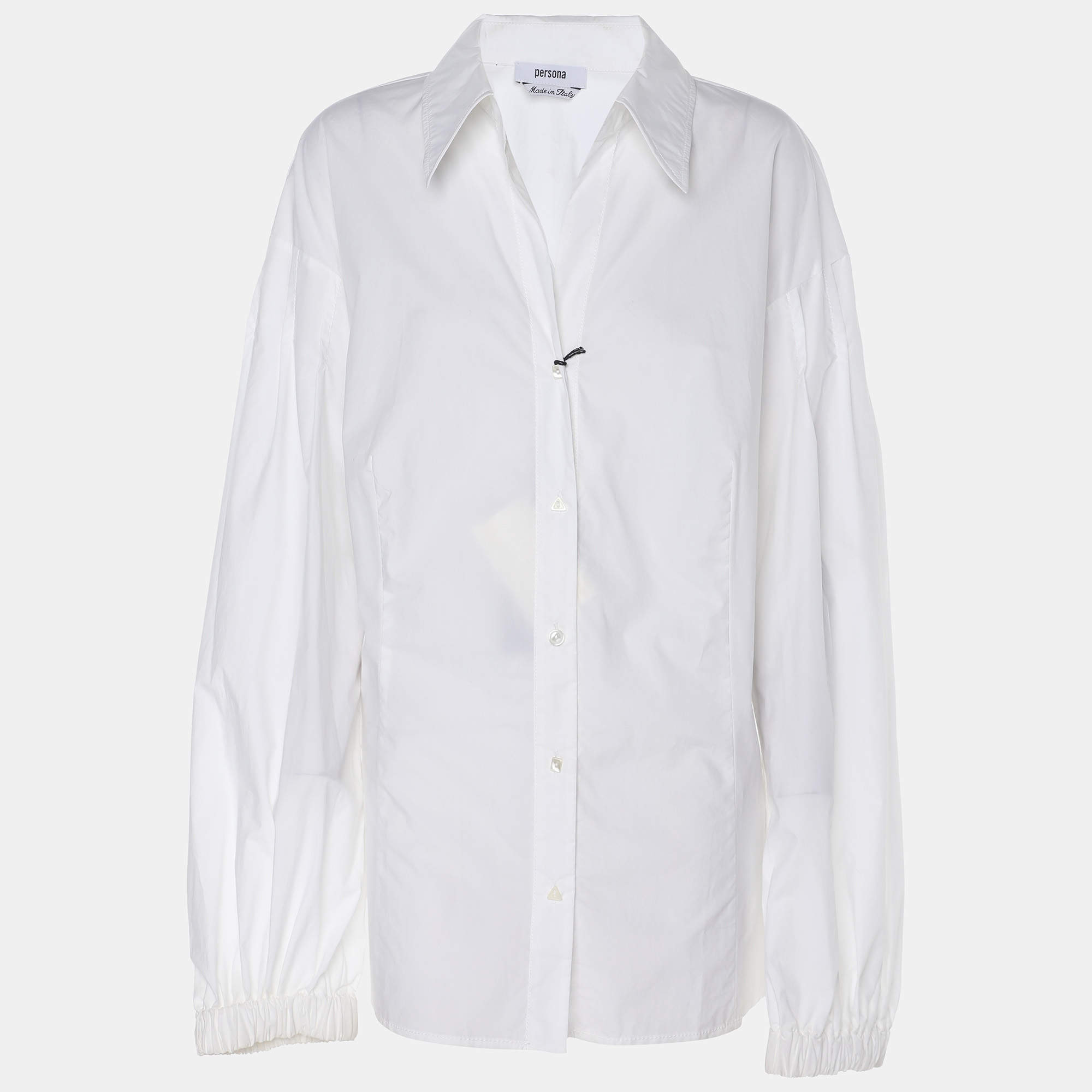 مملوكة مسبقًا قميص برسونا أبيض قطن طويل الأكمام مقاس كبير