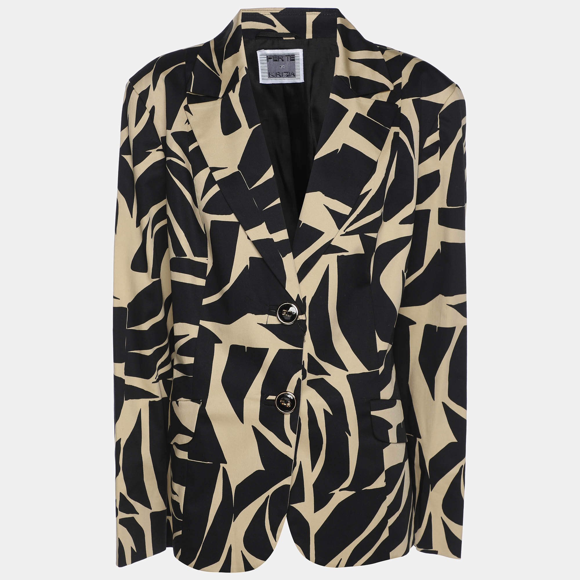 مملوكة مسبقًا Perte by Krizia Black/Beige Stretch Cotton Single Breasted Blazer XL