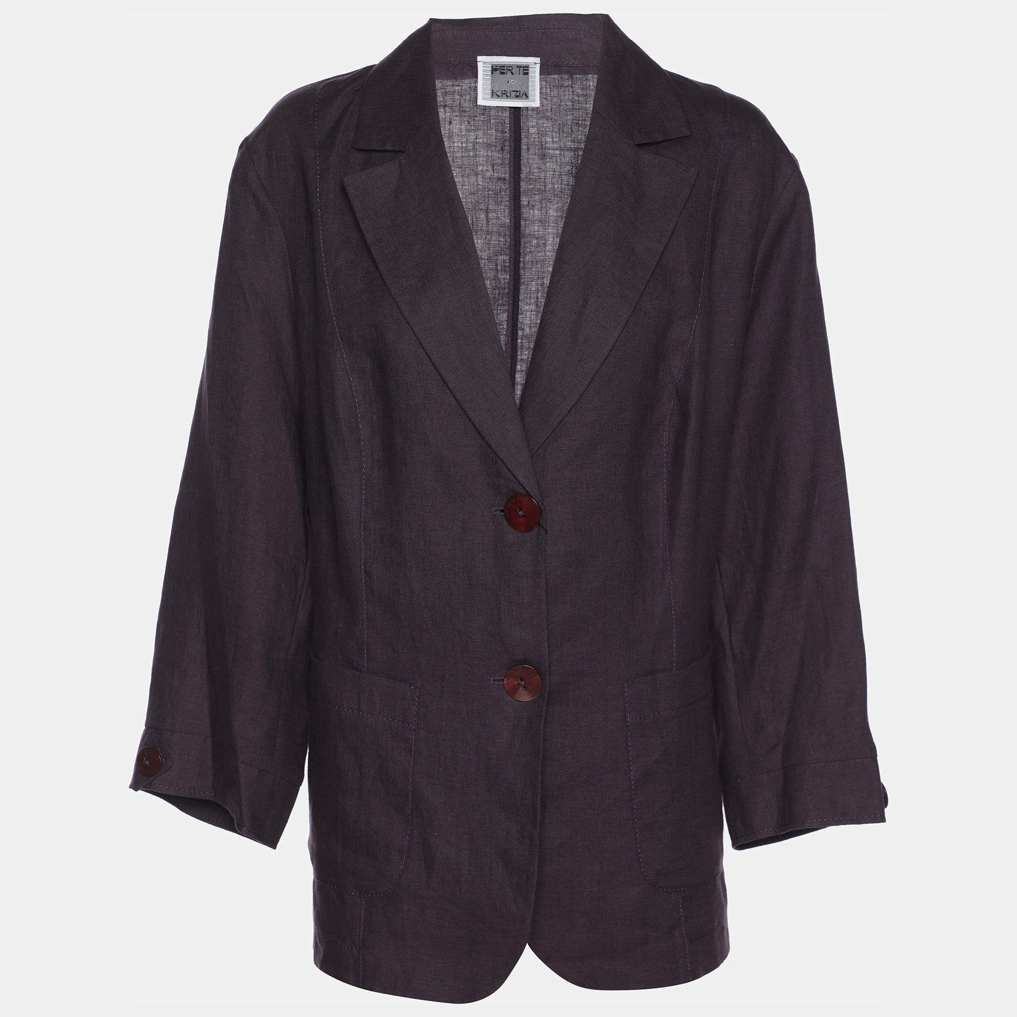 Pre Owned بليزر بيرتي باي كريزيا كتان بنفسجي بزرار فردي مقاس كبير - لارج