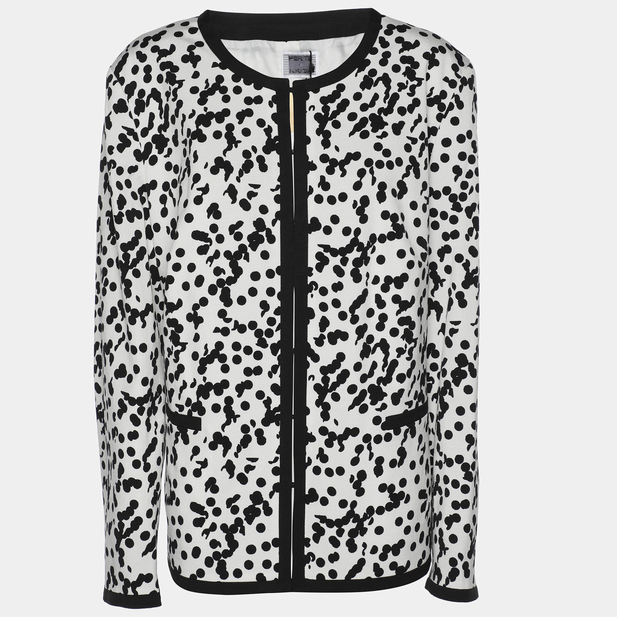 Pre Owned Perte by Krizia White/Black Ottoman Spot Print Shirt Jacket L