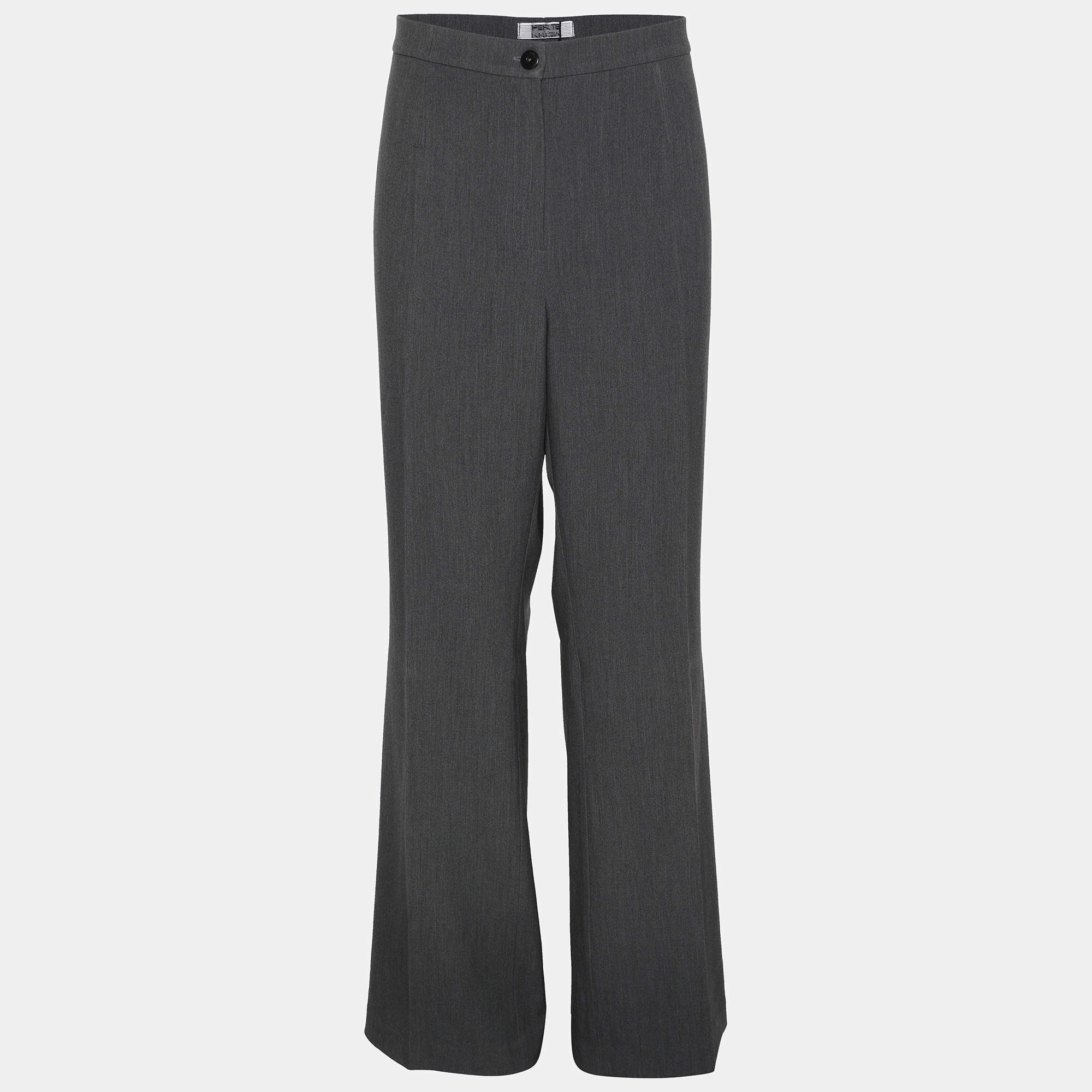 Pre Owned Perte by Krizia Grey Polyester Blend Fabric Trousers XL