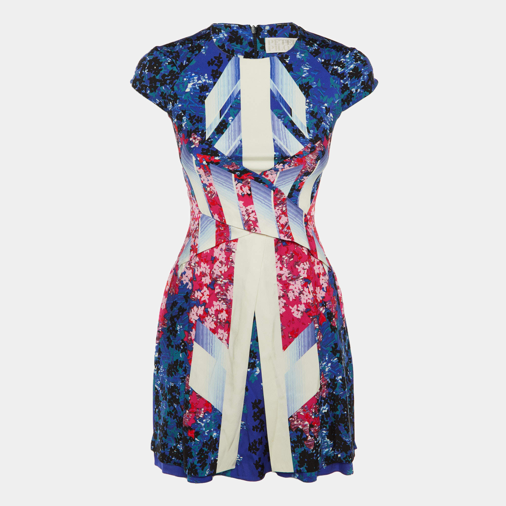 Pre Owned Peter Pilotto Blue Abstract Print Silk Mira Mini Dress S