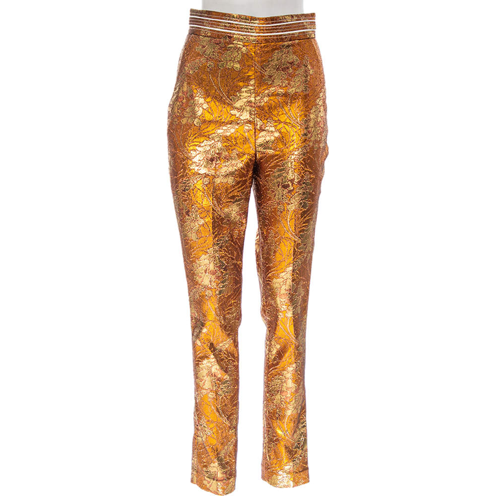 Pre Owned Peter Pilotto Metallic Floral Lurex and Jacquard Tapered Trousers S
