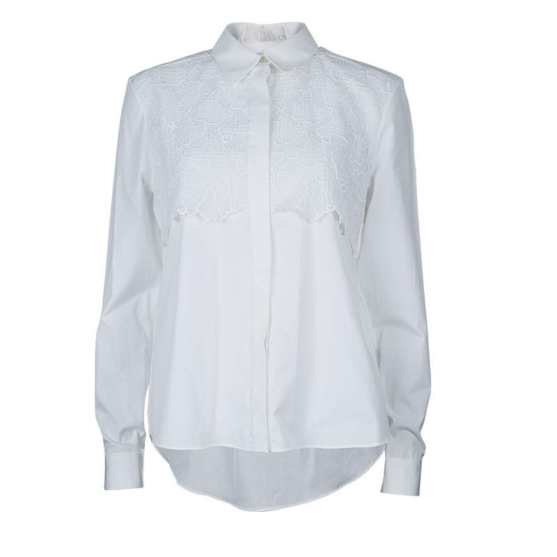 Pre Owned Peter Pilotto White Lace Detail Long Sleeve  Eero Blouse M