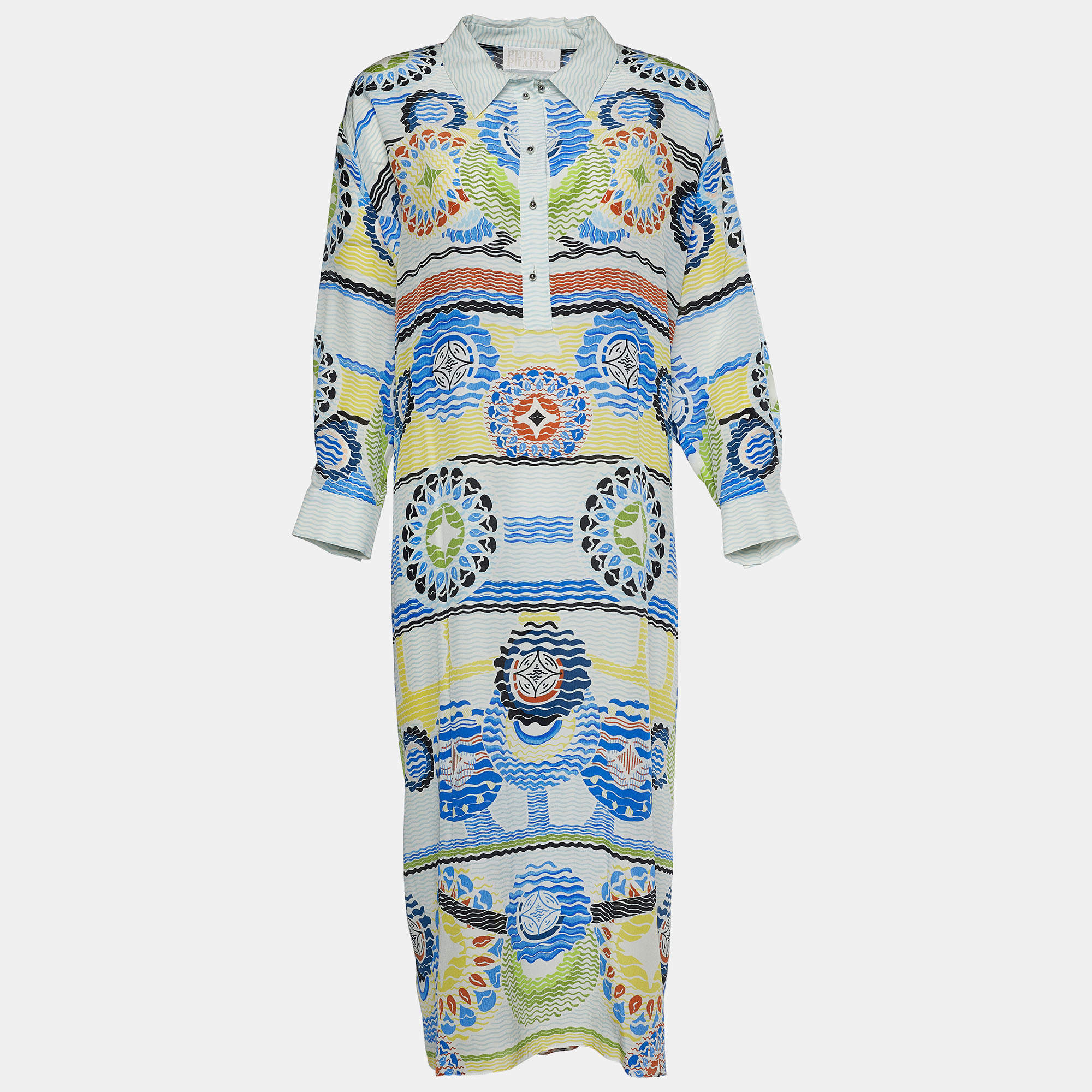 Peter Pilotto Multicolor Digital Abstract Printed Silk Kaftan Dress One Size 
