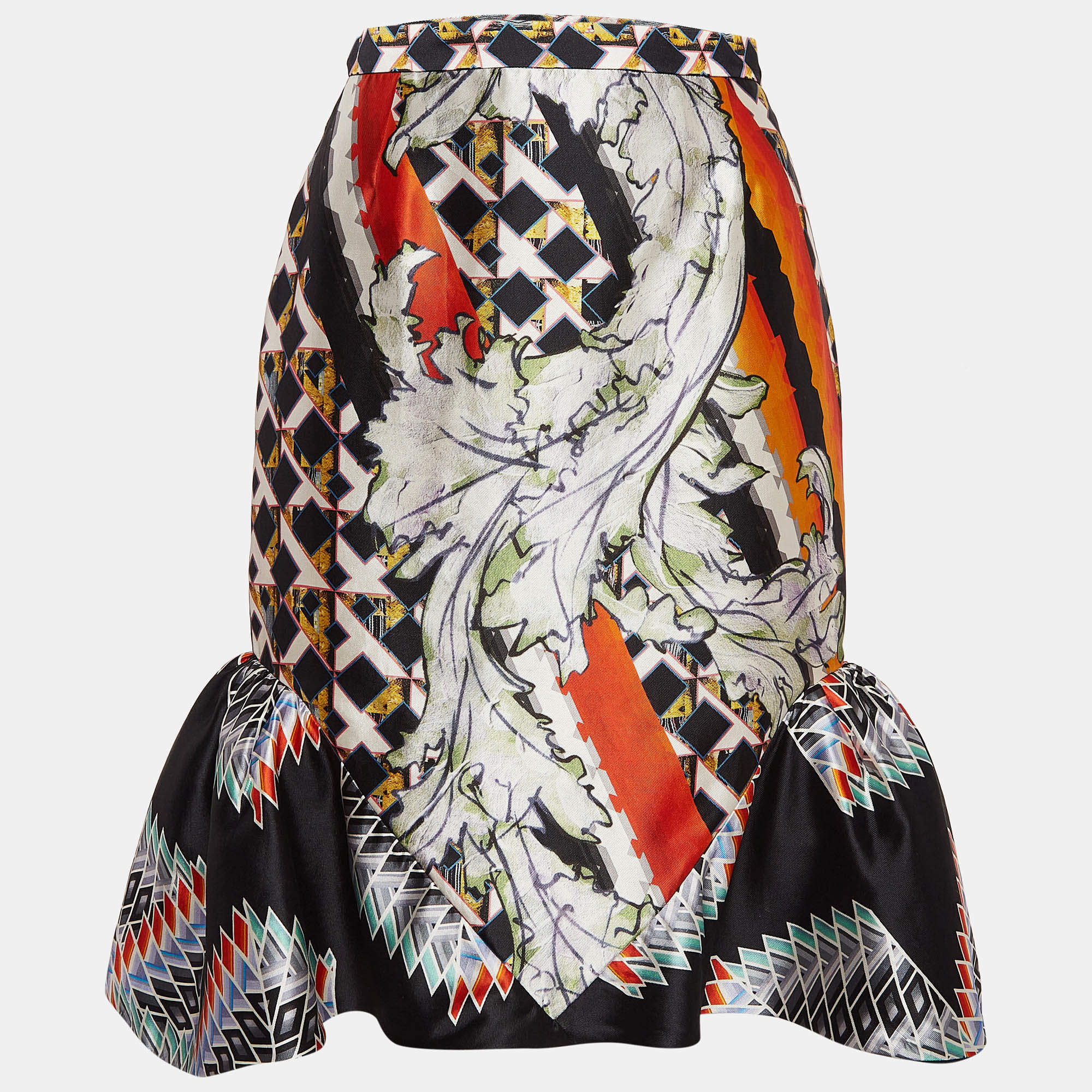 Pre Owned Peter Pilotto Multicolor Printed Silk Ruffled Knee-Length Skirt S