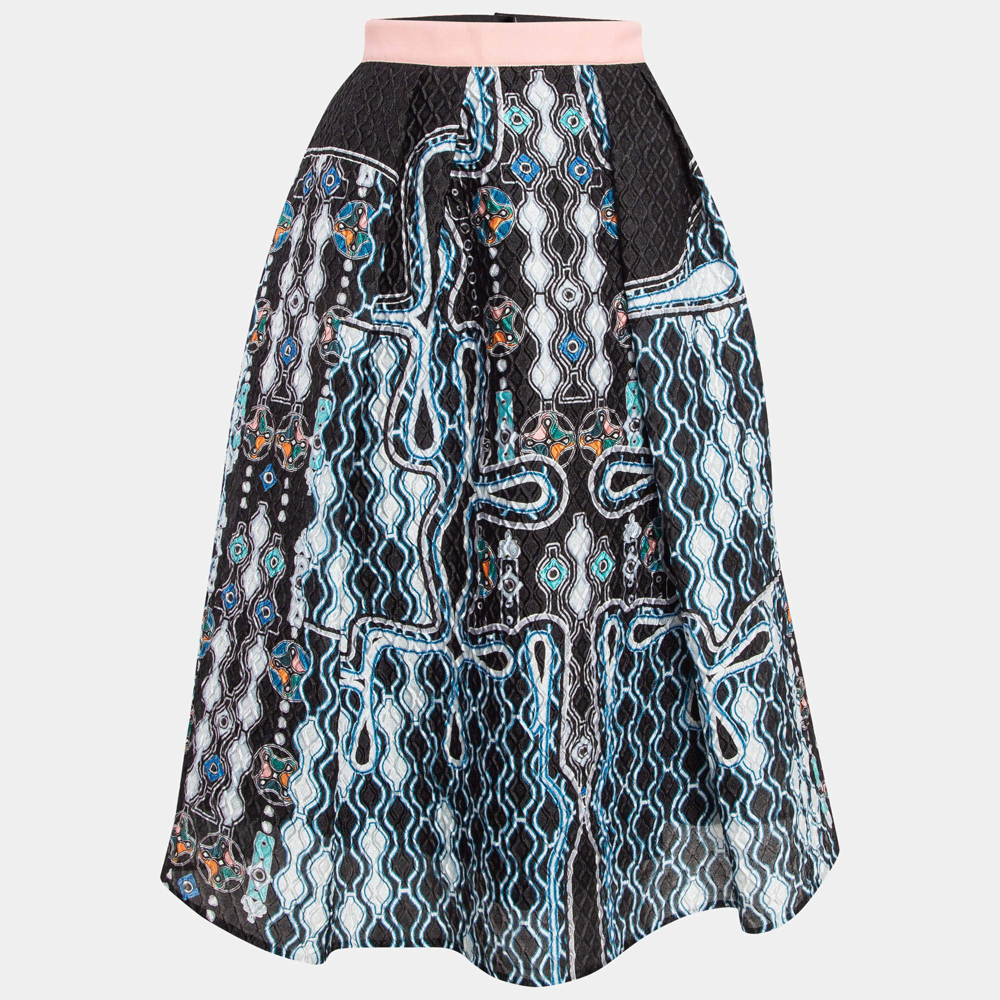 Peter Pilotto Blue/Multicolor Printed Crepe Midi Skirt S