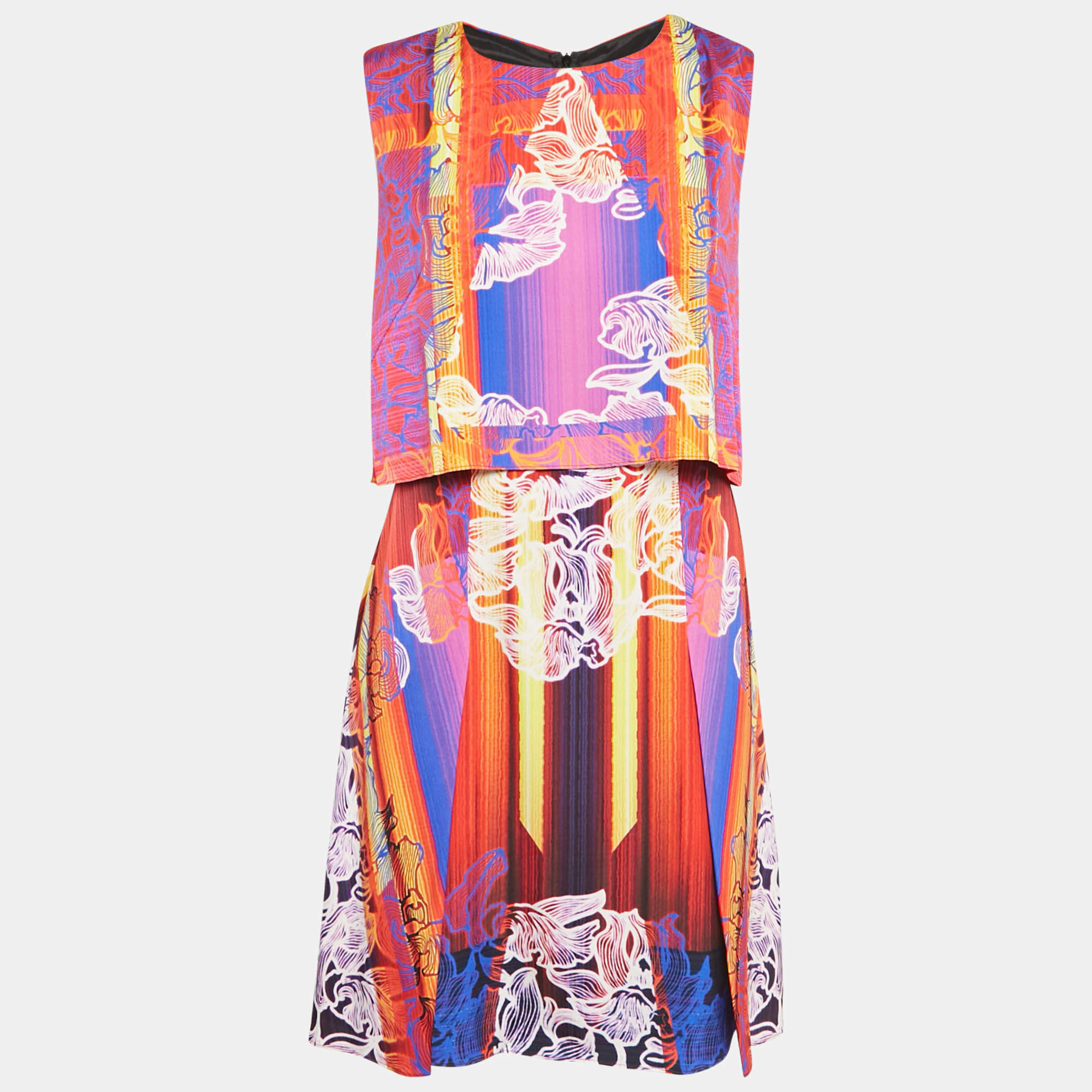 Pre Owned Peter Pilotto Orchid Beam Orange Stretch Silk Mini Dress M