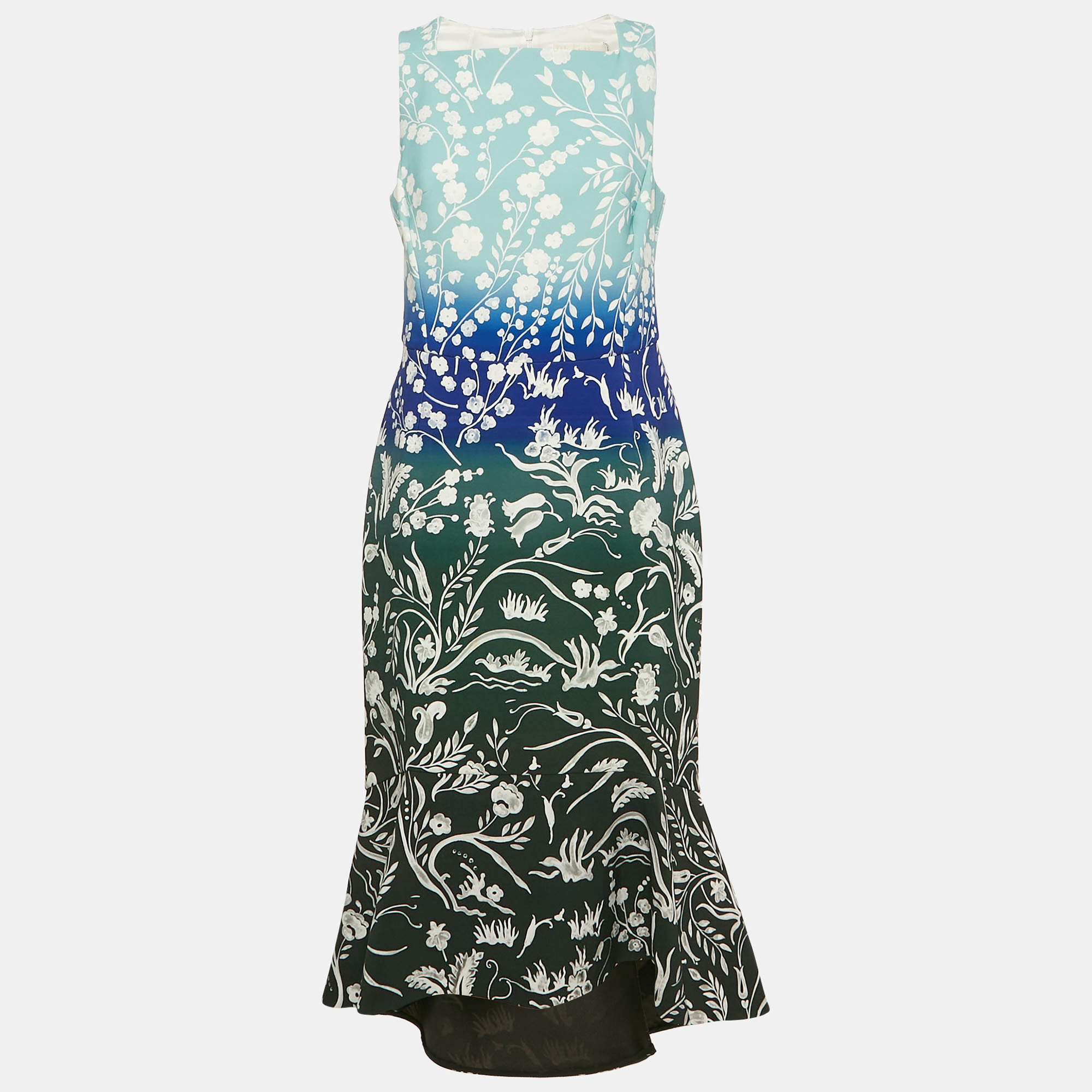 Peter Pilotto Multicolor Stencil Floral Print Sleeveless Midi Dress L