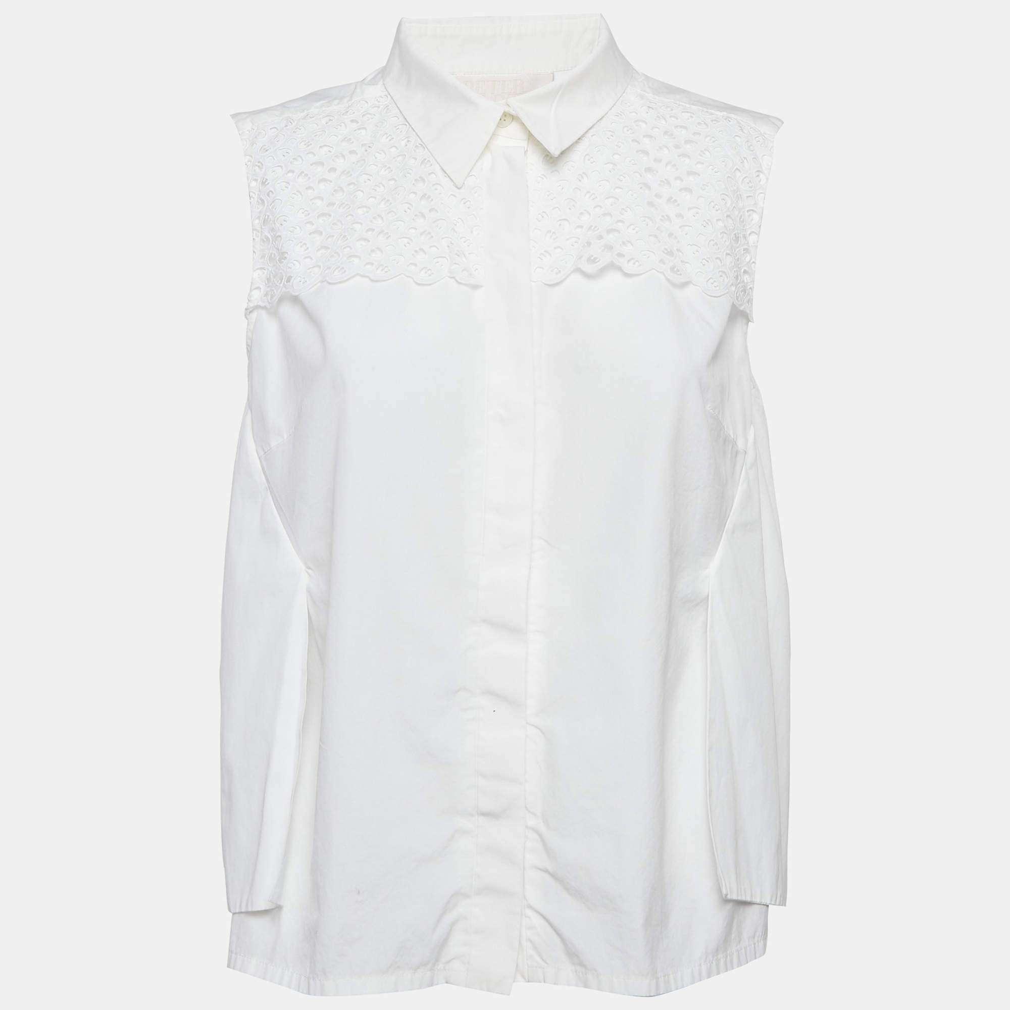 Peter Pilotto White Lace-Trim Cotton Sleeveless Shirt M