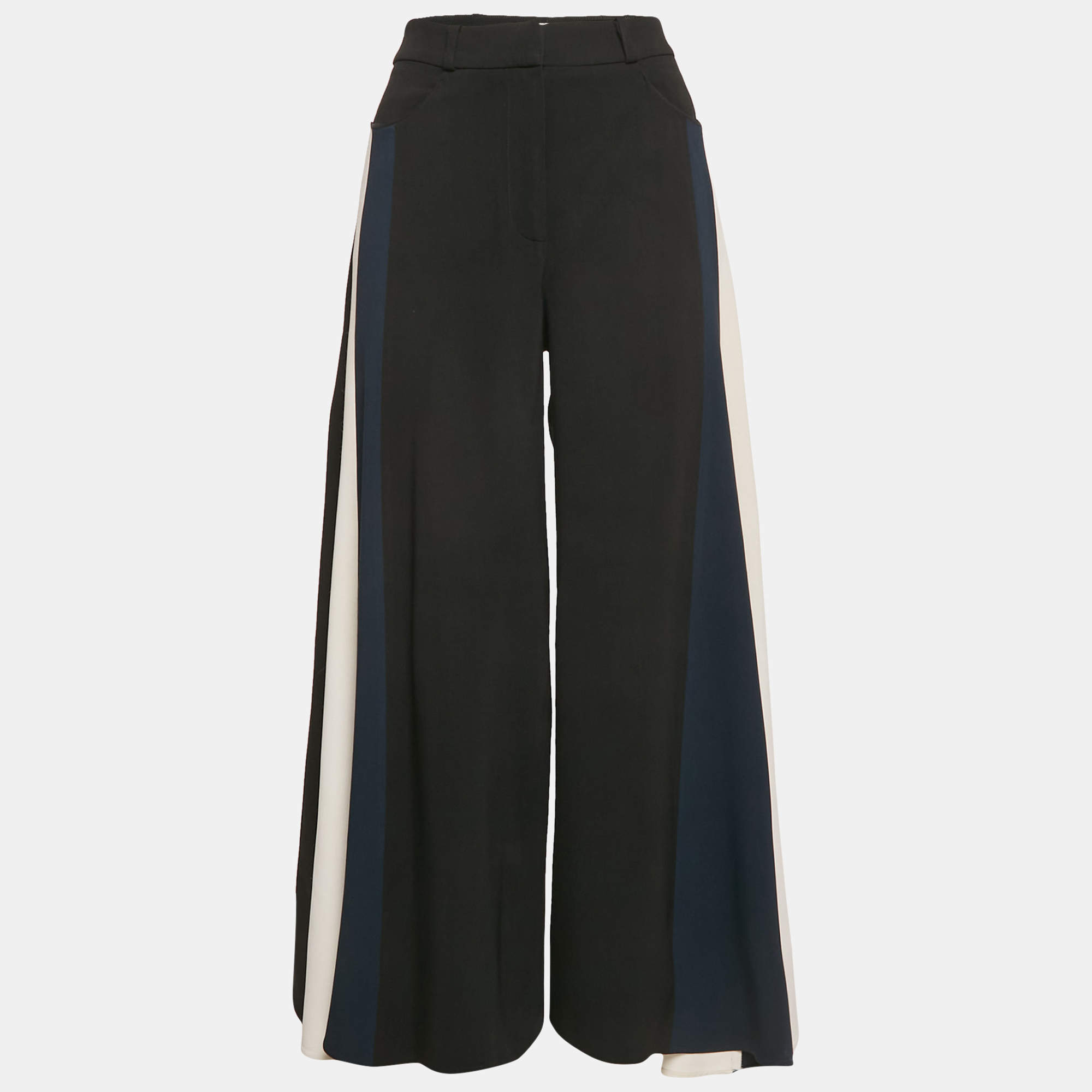 Peter Pilotto Black Crepe Panel Detail Wide Leg Trousers S