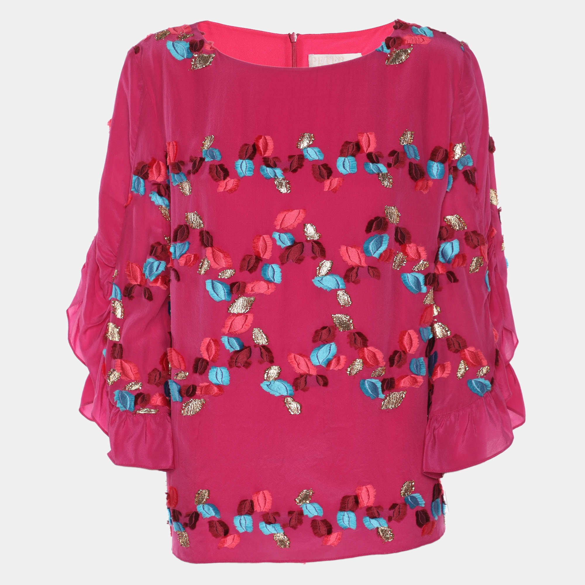 Pre Owned Peter Pilotto Pink Embroidered Crepe Peplum Tops L
