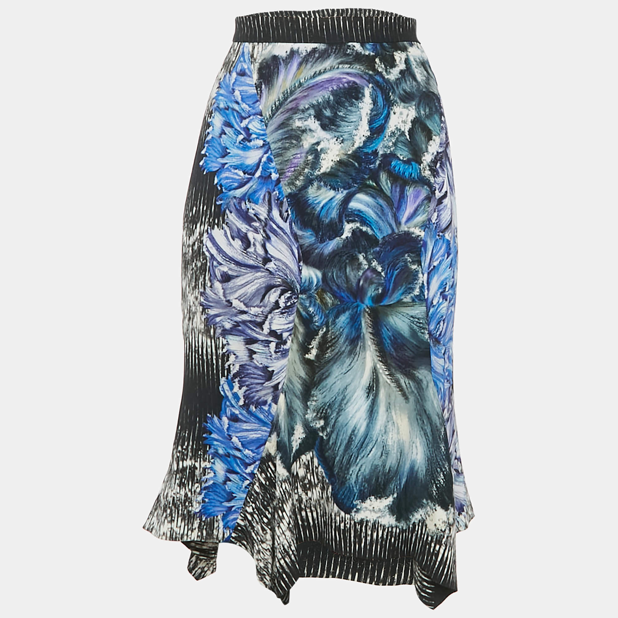 Pre Owned Peter Pilotto Black Printed Crepe Asymmetric Hem Short Skirt M