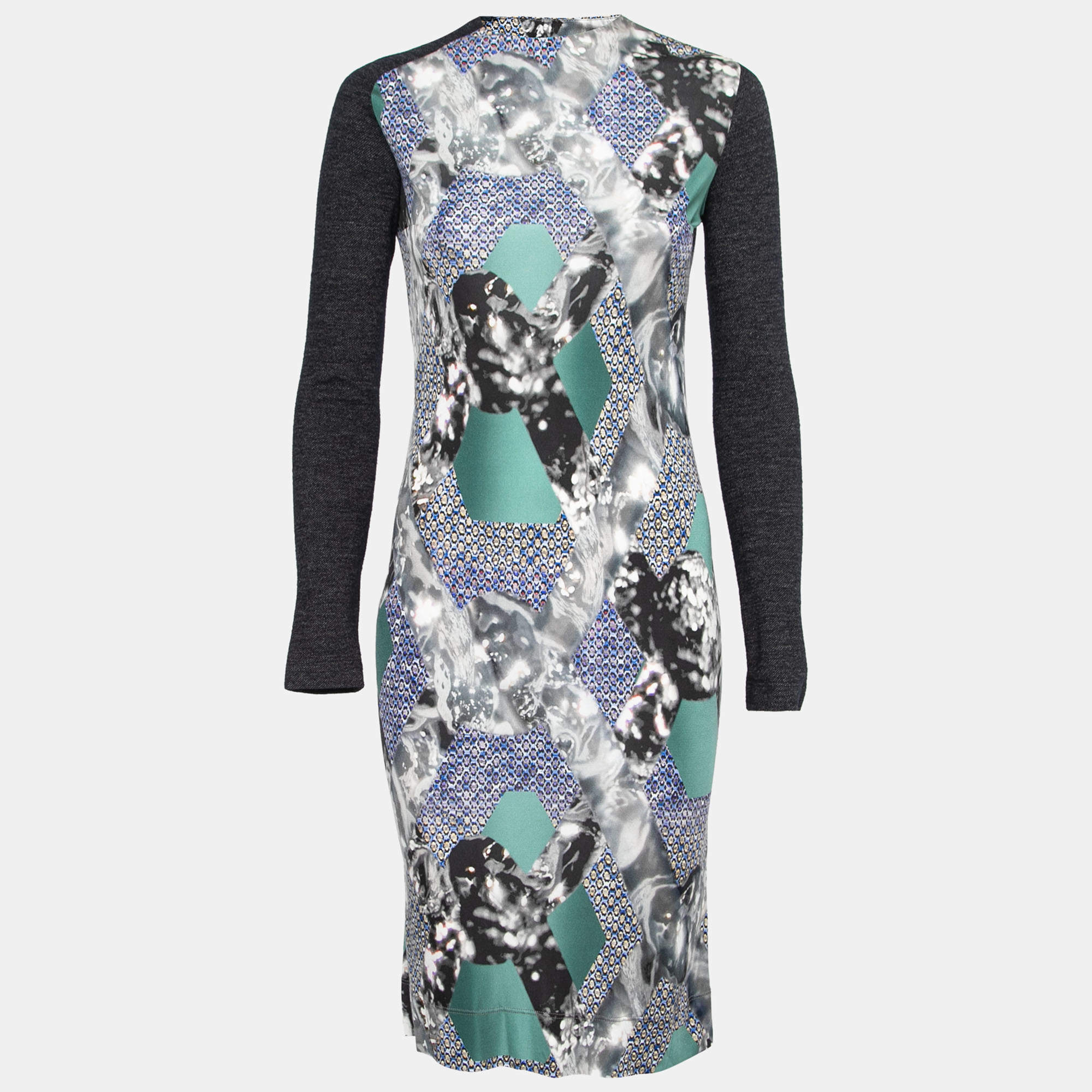 Peter Pilotto Multicolor Abstract Arrow Print Silk Jersey Long Sleeve Dress S