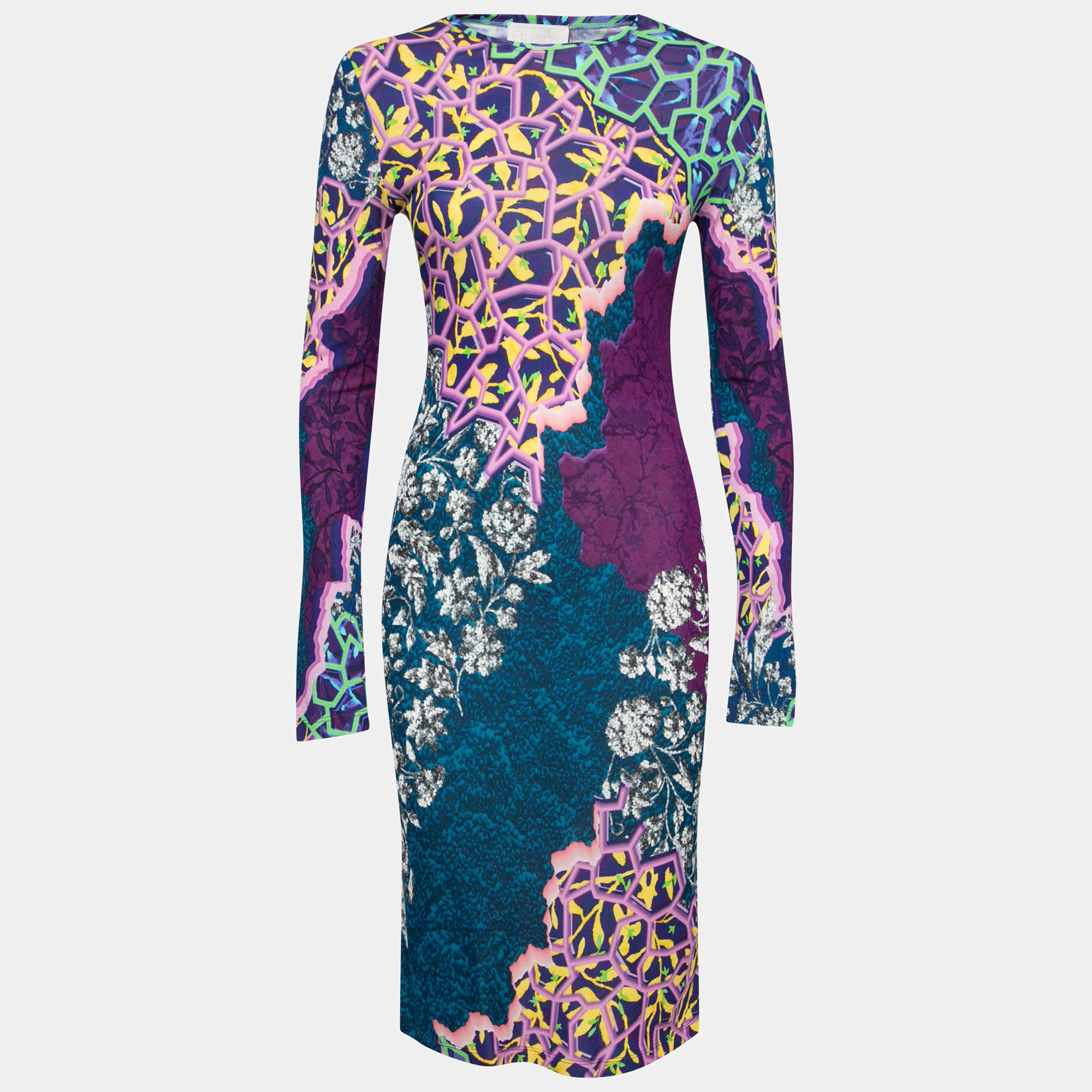 Pre Owned Peter Pilotto Multicolor Marine Print Jersey Long Sleeve Bodycon Dress S