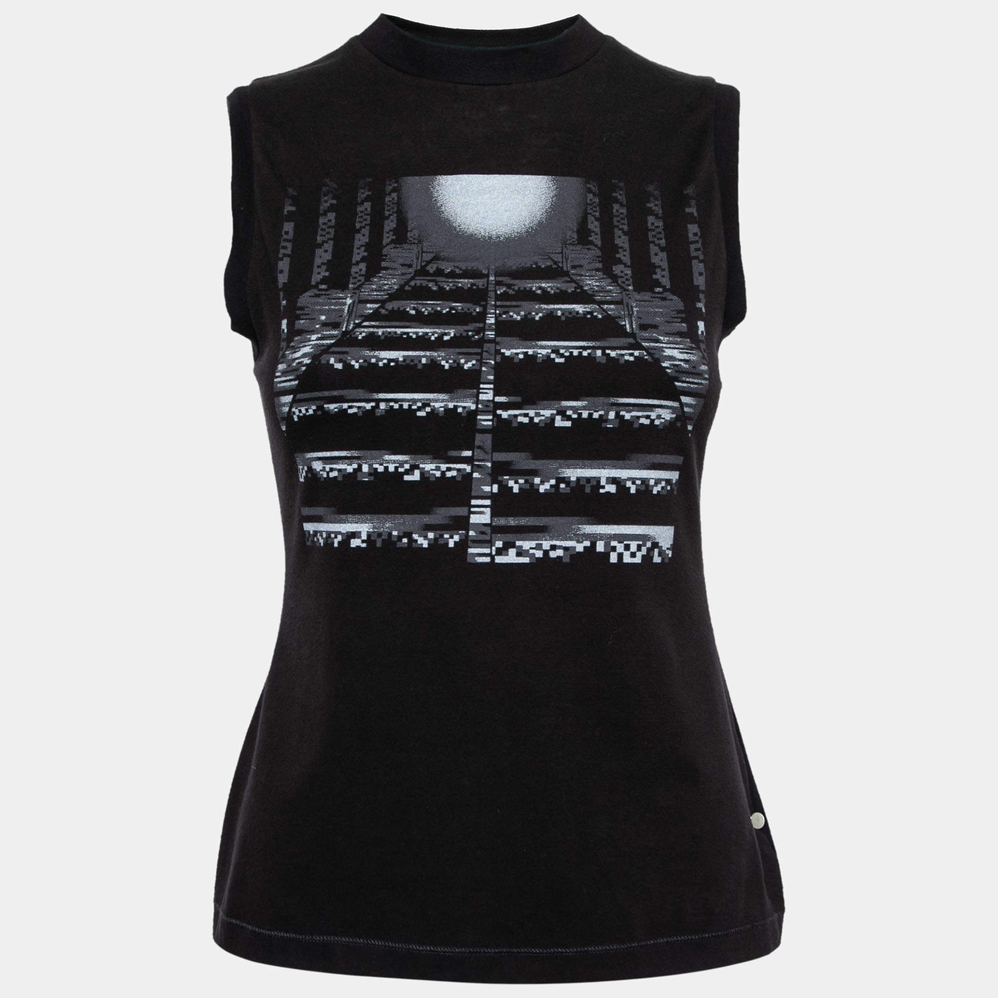 Peter Pilotto Black Cotton Pixel Moon Print Sleeveless Top M 