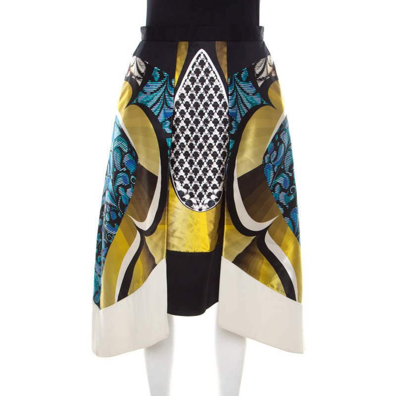Peter Pilotto Multicolor Printed Silk Satin Anita Skirt S 