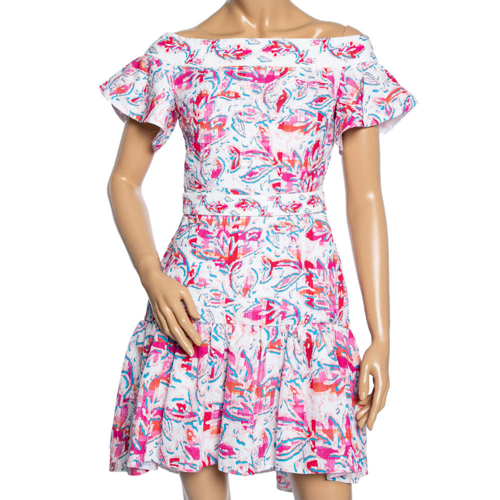 Peter Pilotto Multicolored Print Crinkled Off-Shoulder Belted Dress S