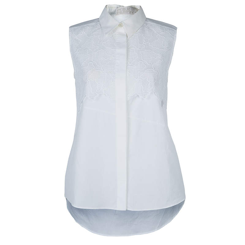 Pre Owned Peter Pilotto White Lace Detail Sleeveless Eero Blouse S