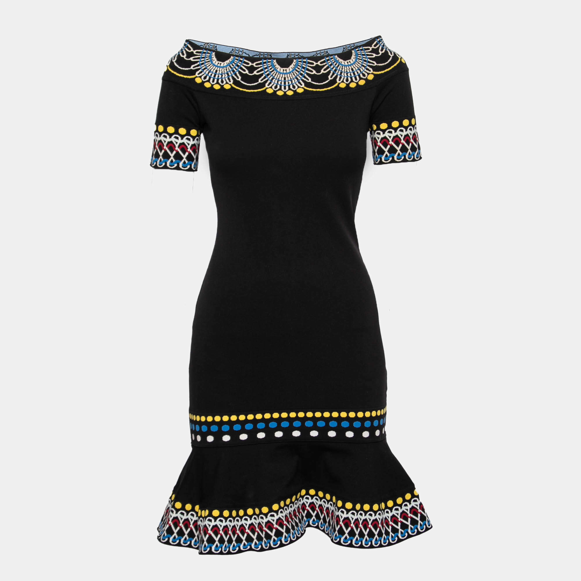 Pre Owned Peter Pilotto Black Jacquard Knit Off-Shoulder Dress S