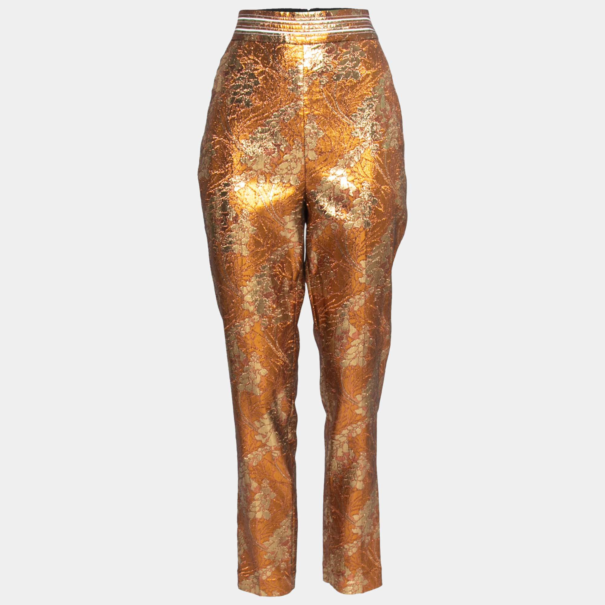 Pre Owned Peter Pilotto Gold Floral Lurex Jacquard Trousers M