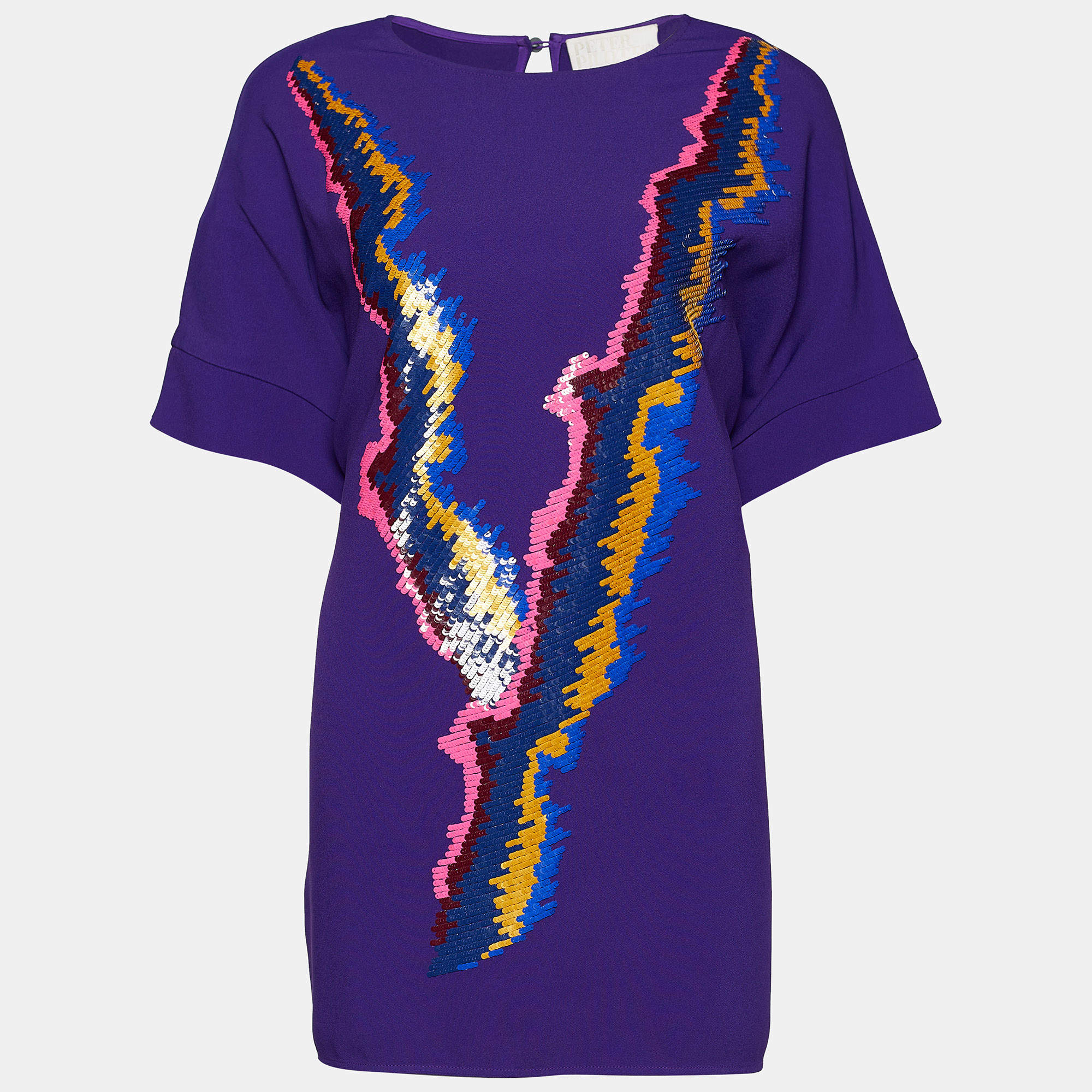 Pre Owned Peter Pilotto Purple Crepe Sequin Embellished Top M