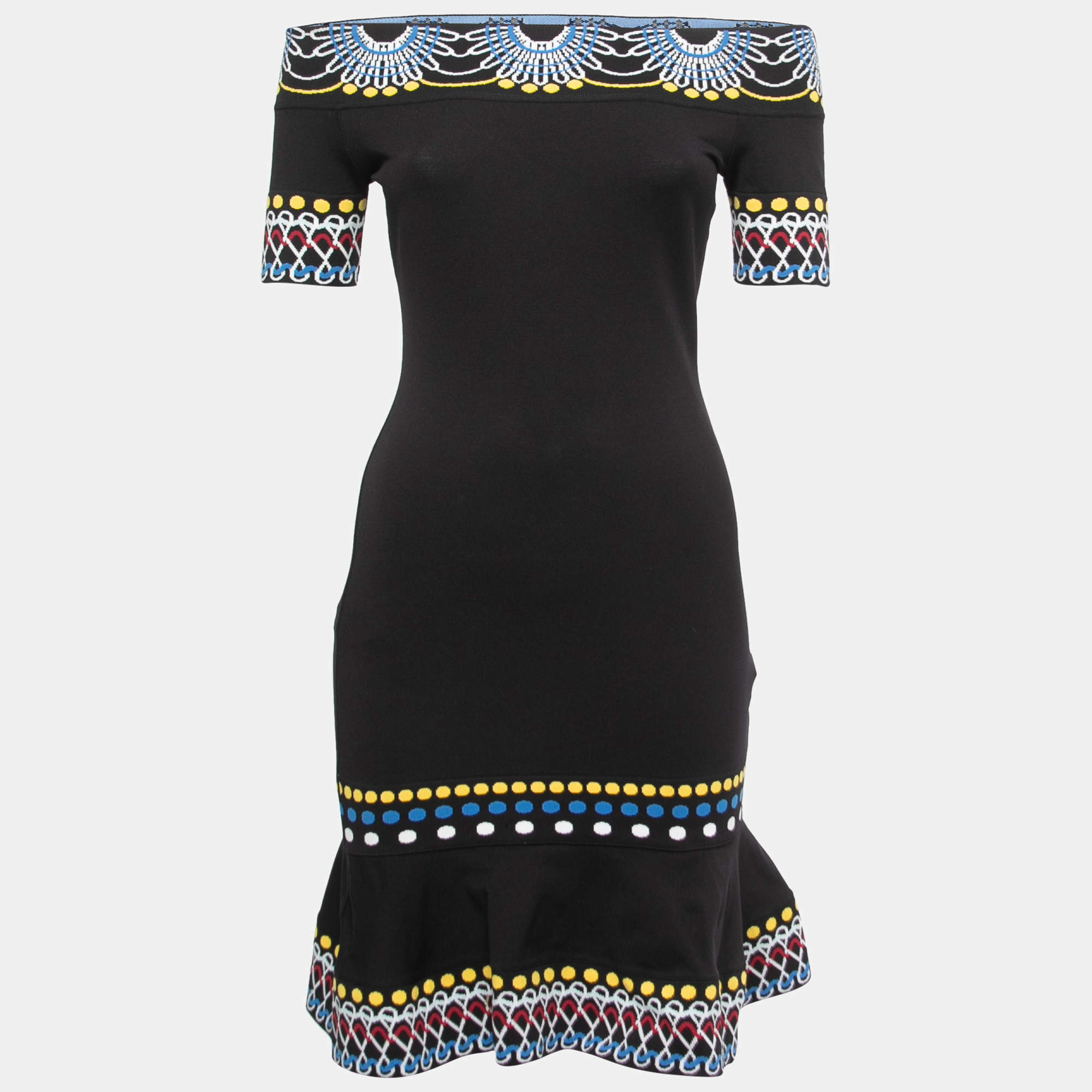 Peter Pilotto Black Jacquard Knit Off Shoulder Bodycon Dress XS