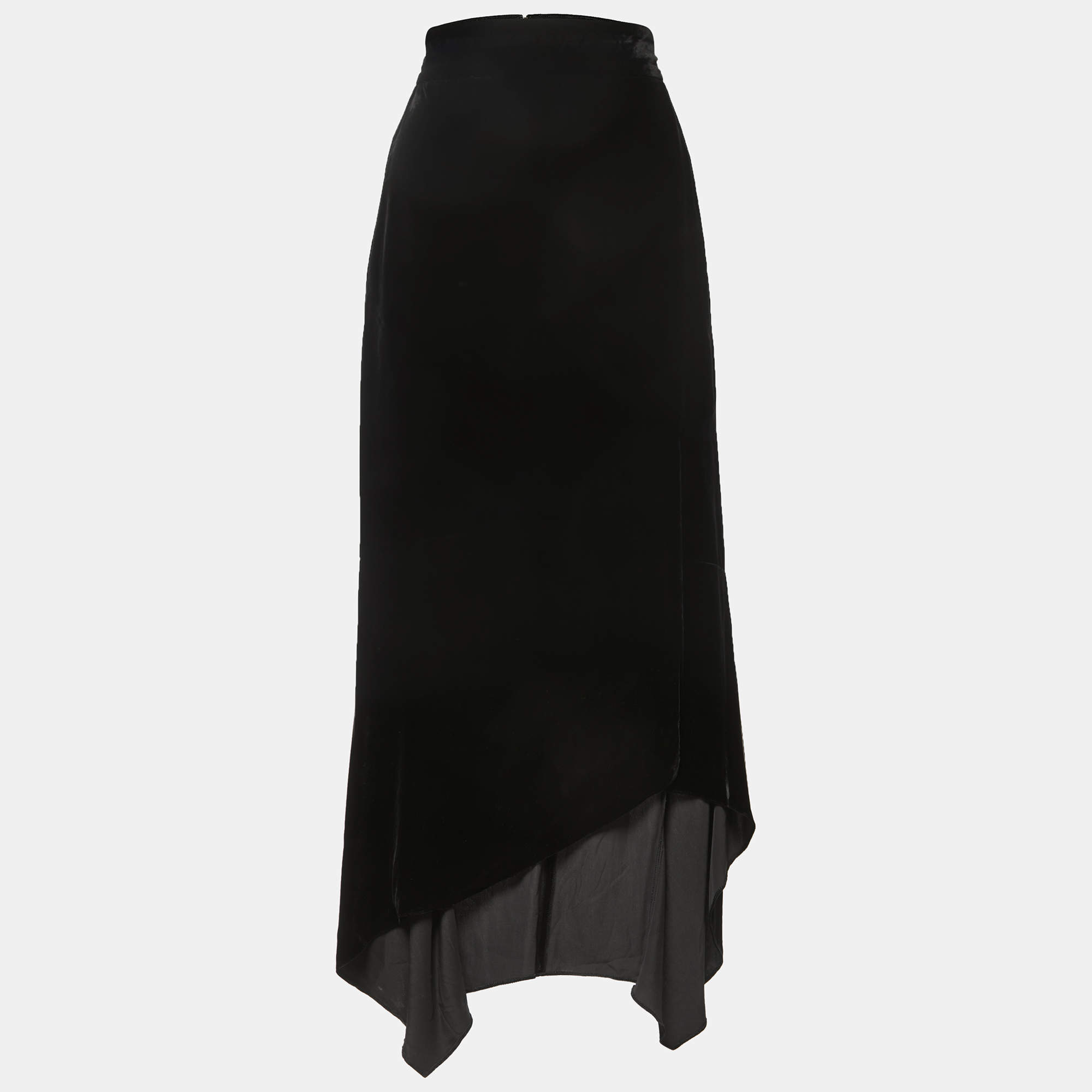 Peter Pilotto Black Velvet Asymmetrical Maxi Skirt S
