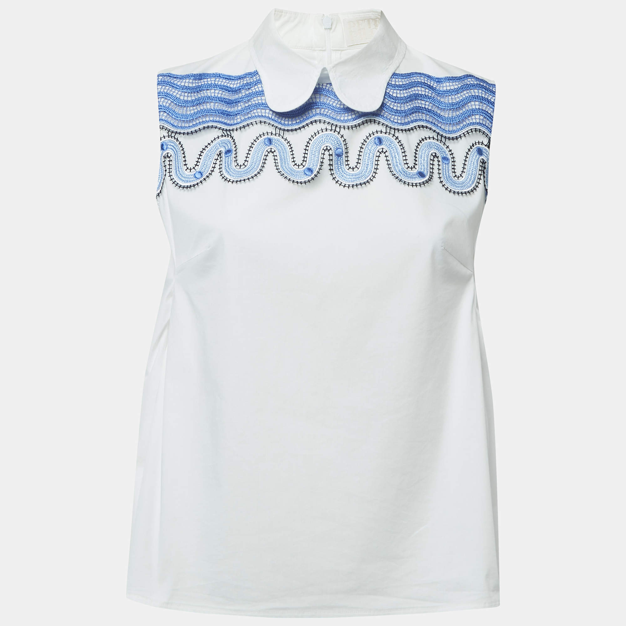 Peter Pilotto White Cotton Contrast Lace Detailed Sleeveless Shirt Blouse S