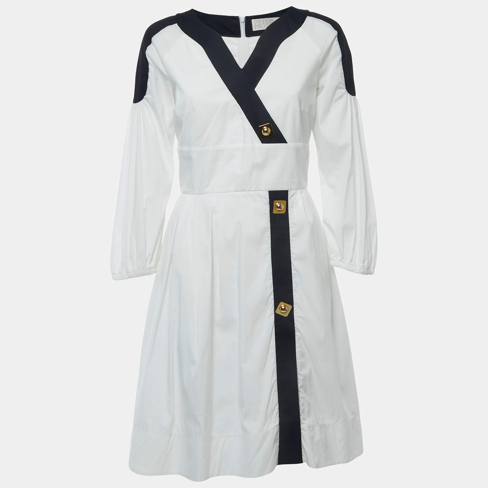 Pre Owned Peter Pilotto White Cotton V-Neck Flared Short Dress M