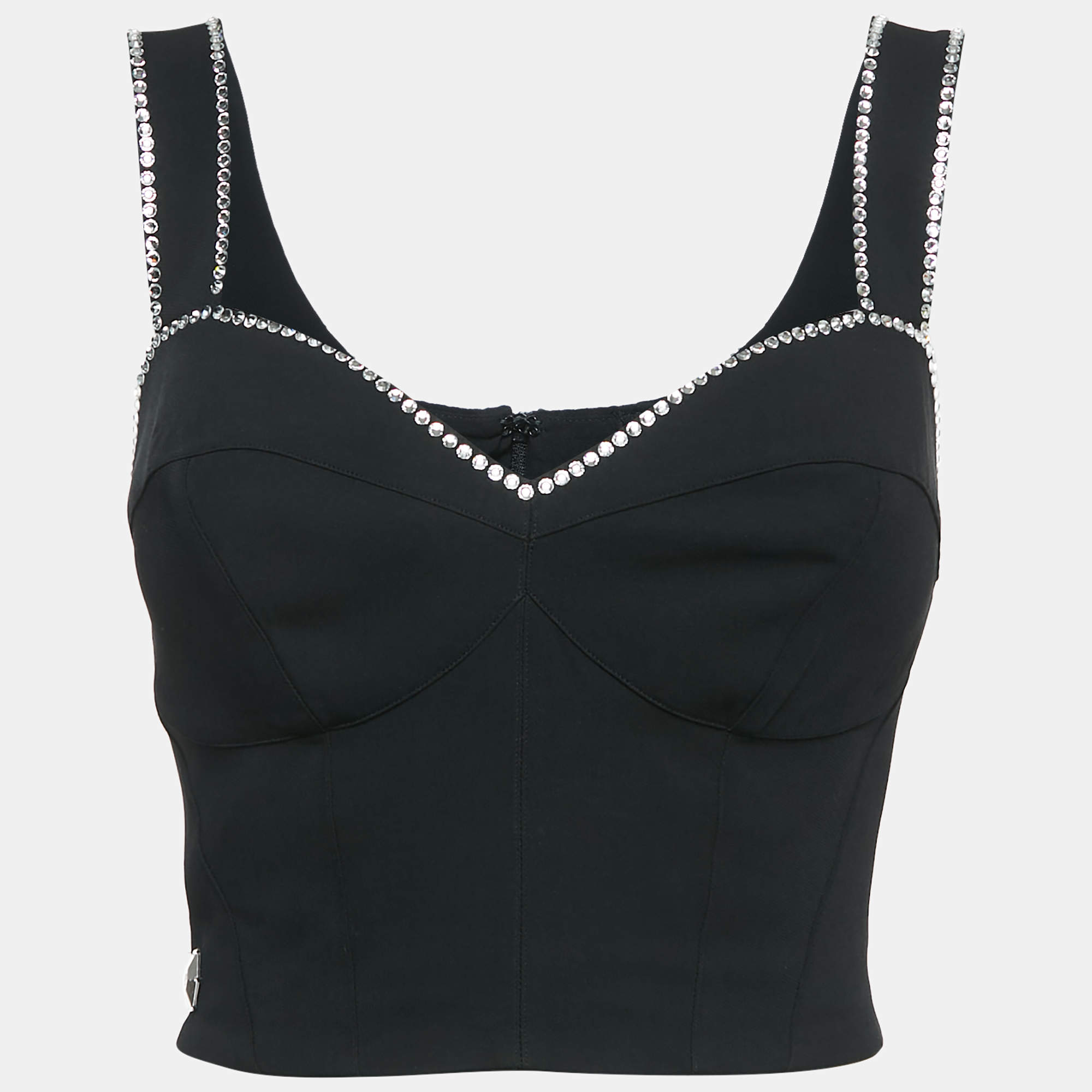 Philip Stein Black Rhinestone Embellished Crepe Bustier Top S