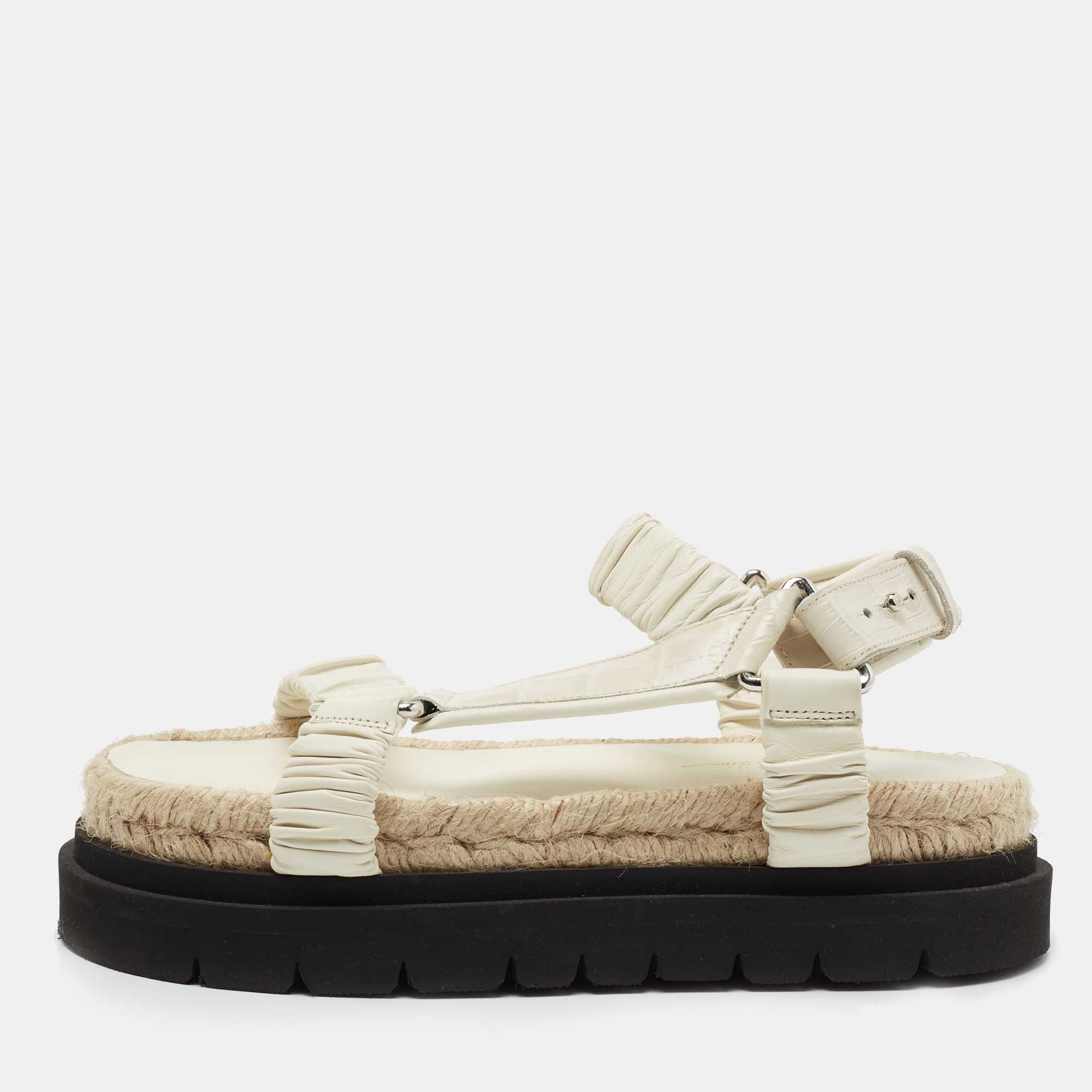 3.1 Philip Lim White Croc Embossed and Leather Espadrille Sandals Size ...