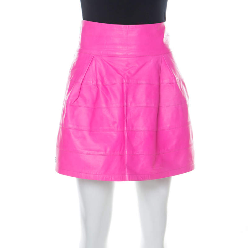 Philipp Plein Neon Pink Lamb Skin Mini Skirt M