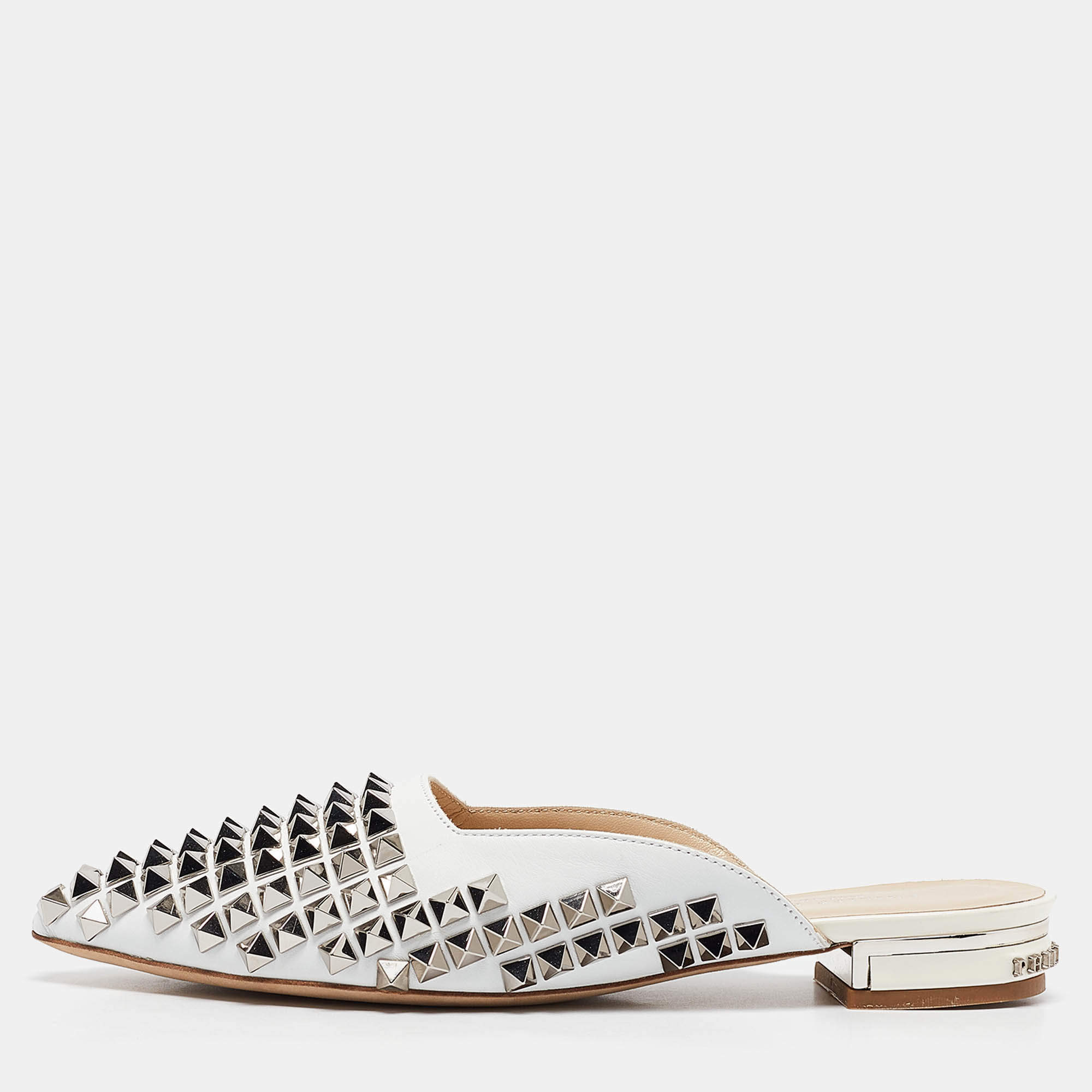 Philipp Plein White Leather Spike Mules Size 36