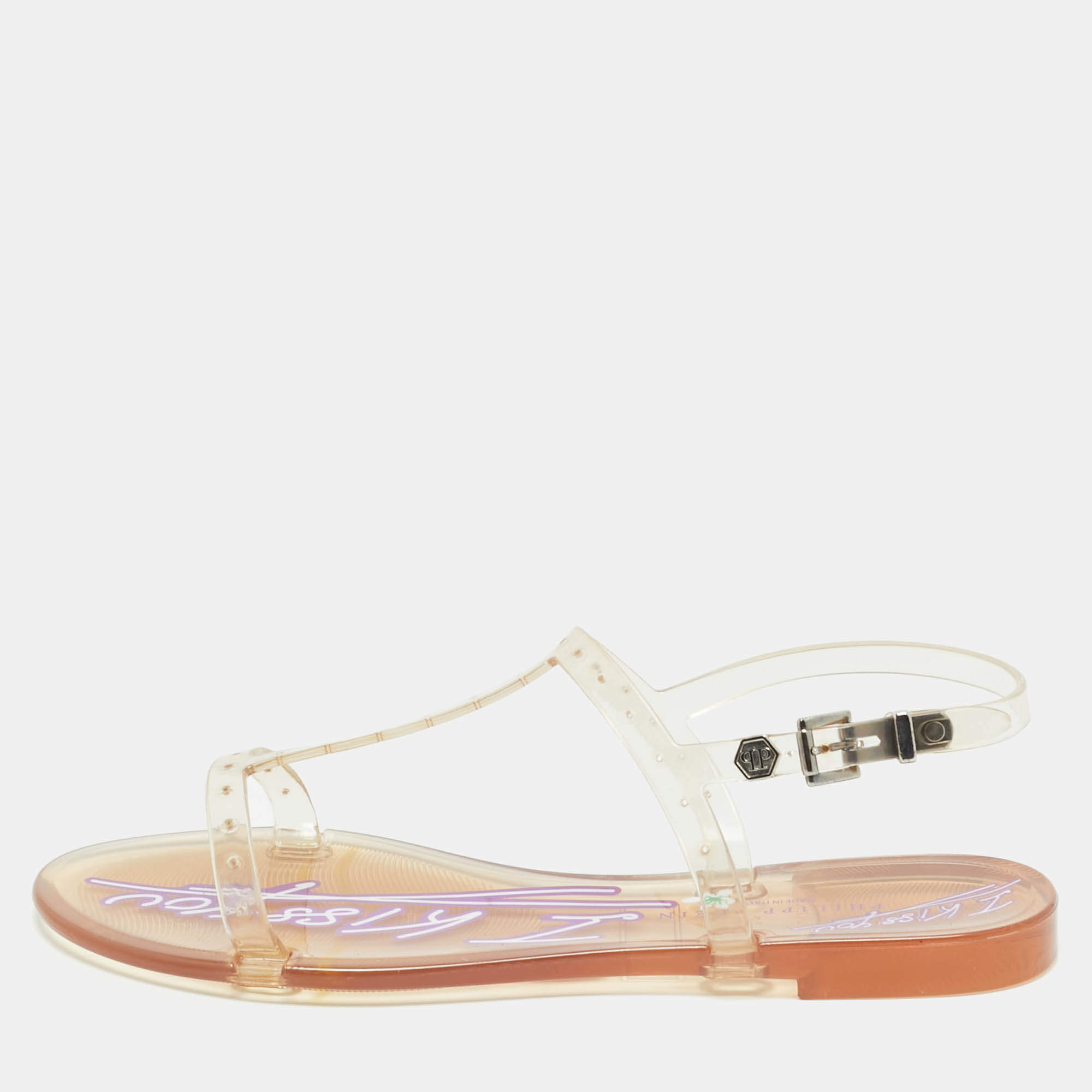 Pre Owned Philipp Plein Transparent Jelly Slingback Flats Size 38