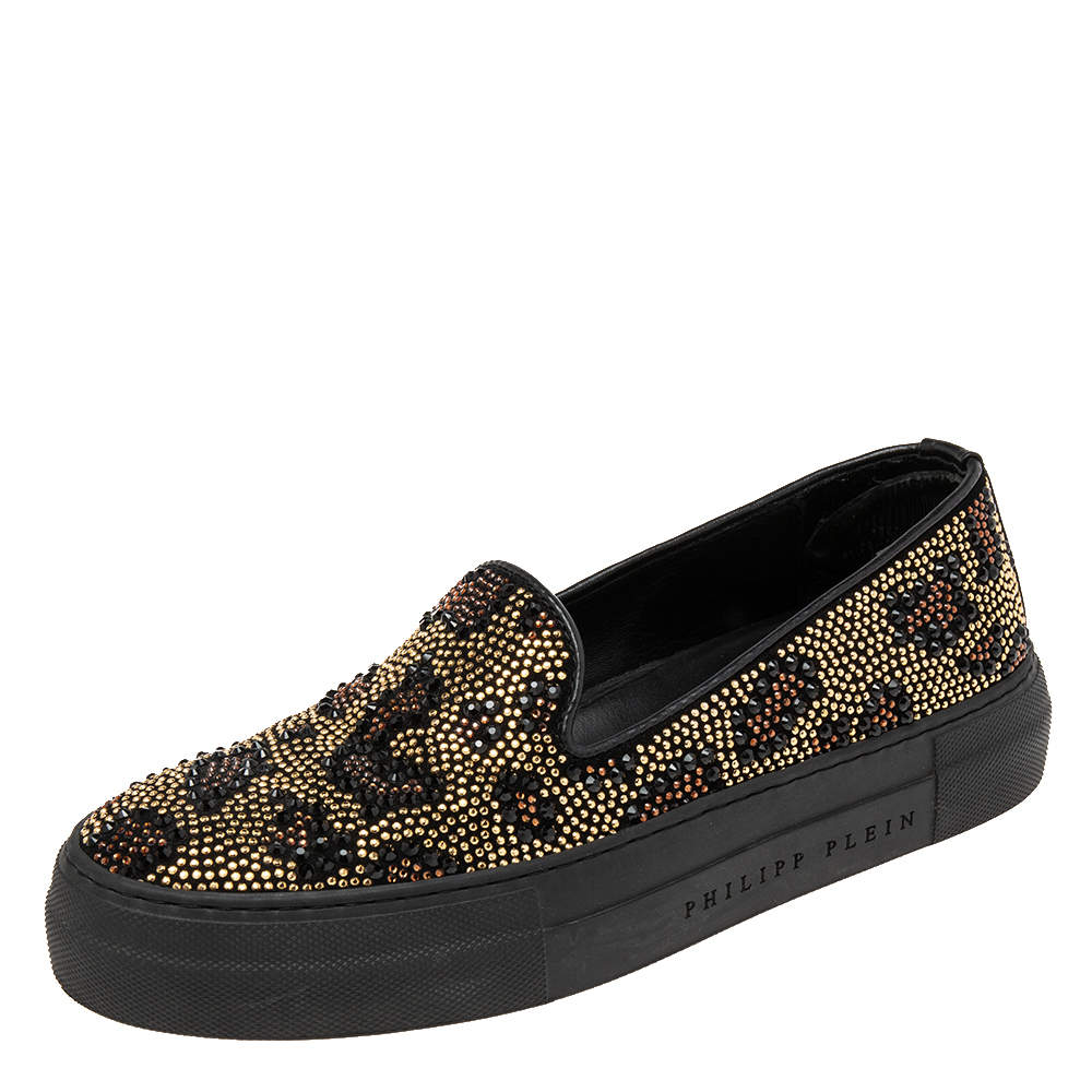 Pre Owned Philipp Plein Black Studded Suede Slip-On Sneakers Size 37