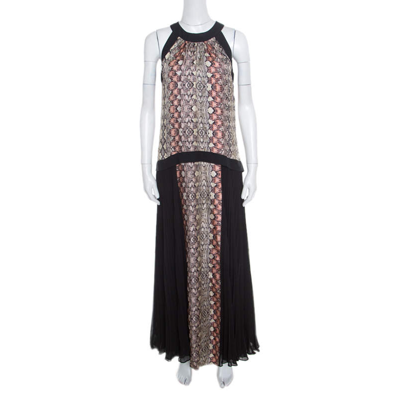 Pre Owned Philosophy Multicolor Snakeskin Printed Silk Pleat Detail Sleeveless Maxi Dress S