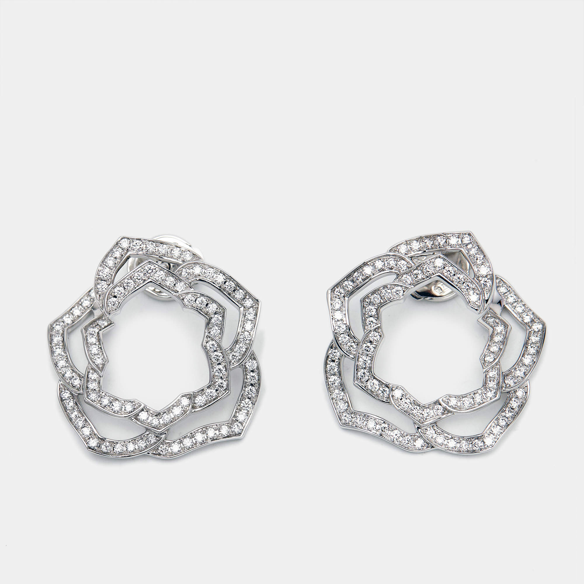 Piaget Rose Diamonds 18k White Gold Hoop Earrings