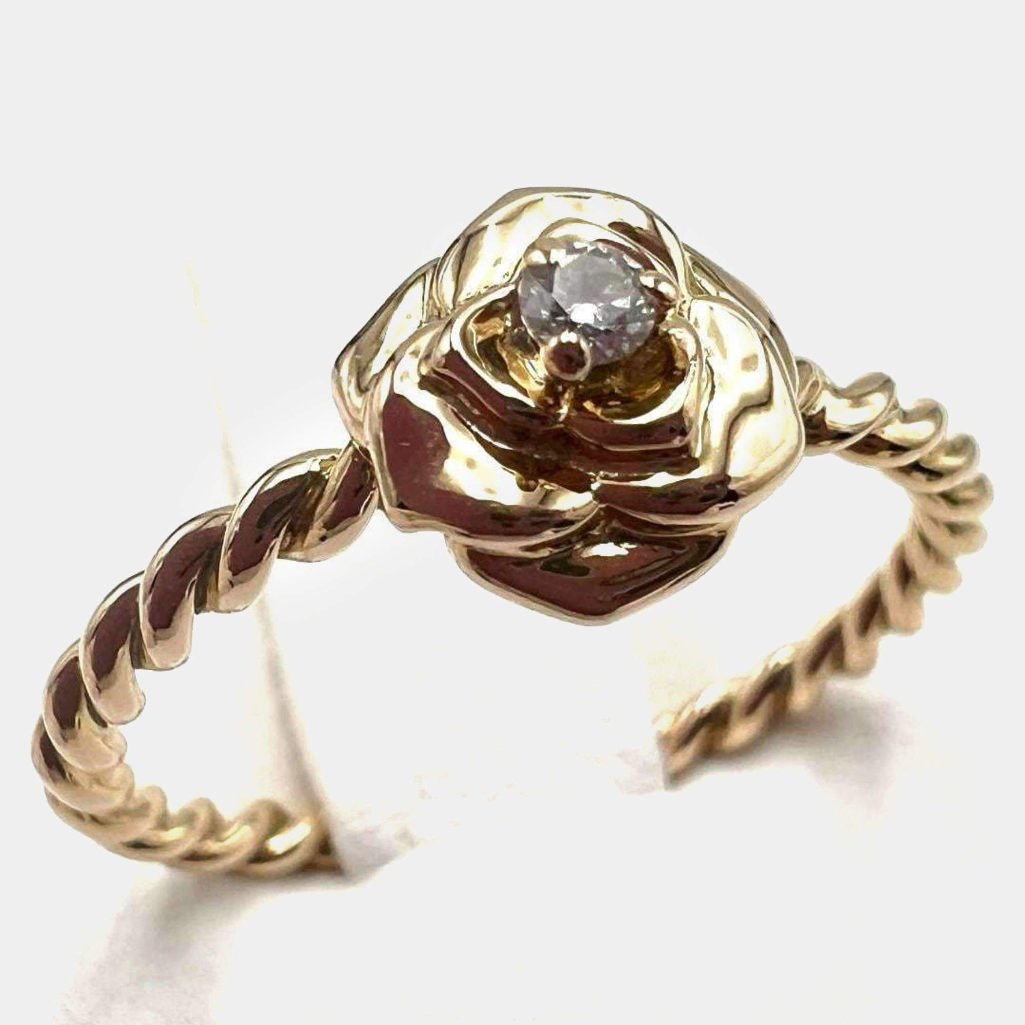 Pre Owned Piaget 18K Rose Gold and Diamond Rose Solitaire Ring EU 51