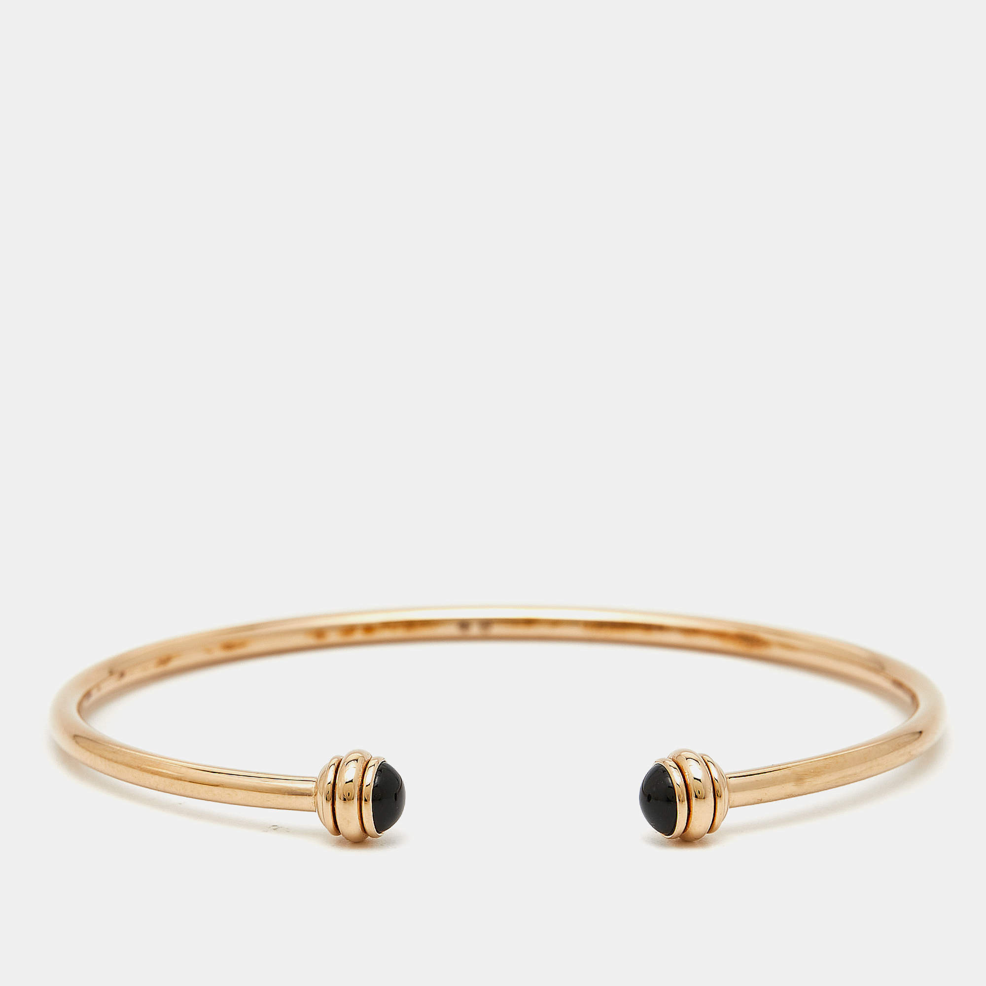 Piaget Possession Onyx 18K Rose Gold Open Bangle Bracelet Size 16