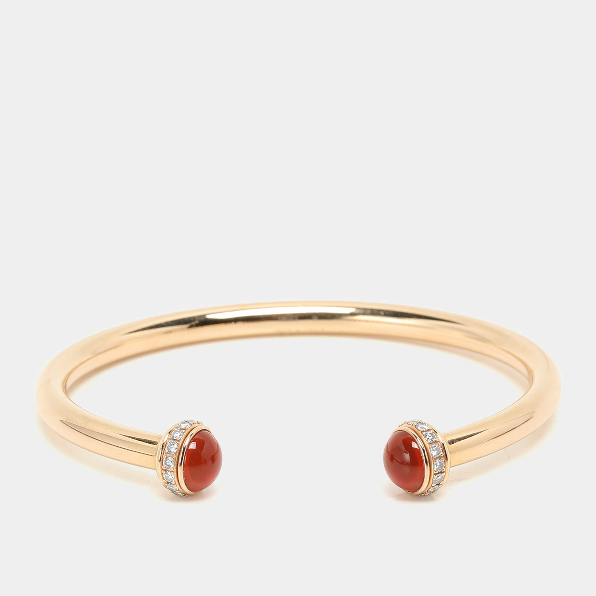 Pre Owned Piaget Diamond Caenelian 18k Yellow Gold Possession Open Bracelet Size 15