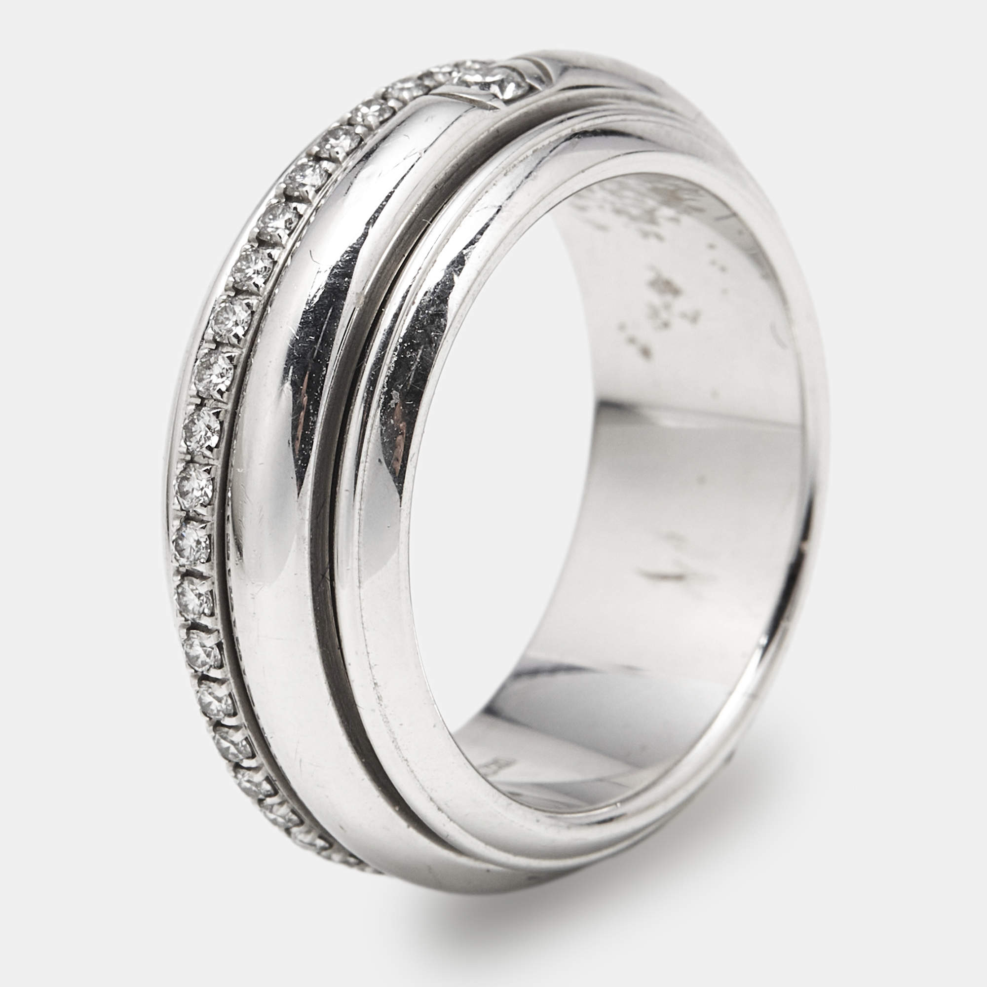 Pre Owned Piaget Possession Diamonds 18k White Gold Ring Size 54