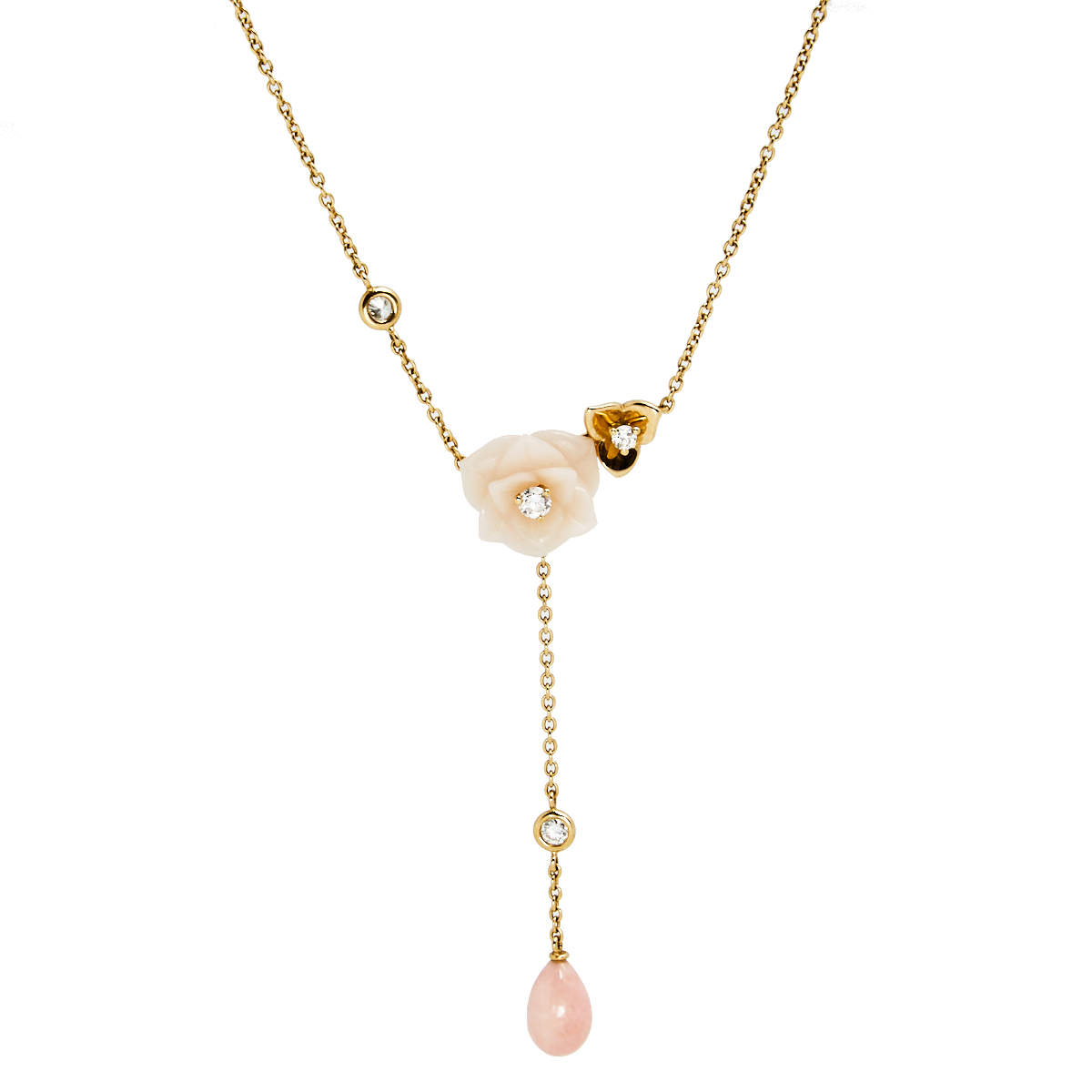 Piaget Rose Diamond Pink Opal 18k Yellow Gold Necklace