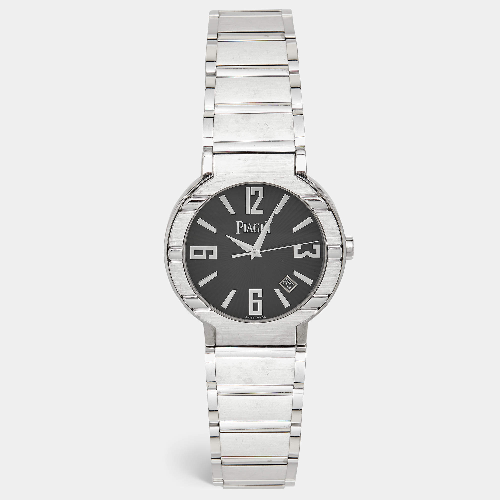 Pre Owned Piaget Black 18K White Gold Polo P10114 Unisex Wristwatch 38 mm