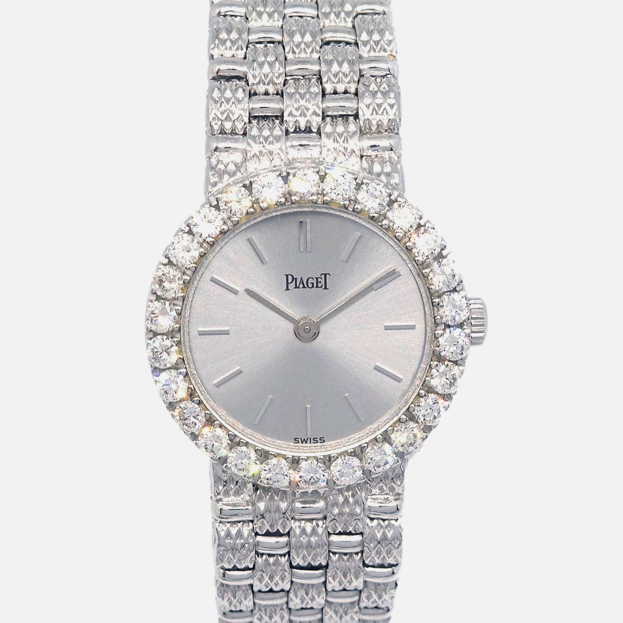 Pre Owned Piaget Tradition 8296D23 Manual Winding Silver 18k White Gold Diamond Women's Wristwatch 21 mm